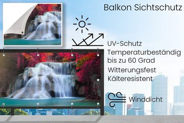 MuchoWow Balkonsichtschutz Wasserfall - Bäume - Rot - Landschaft - Natur (1-St) Balkonbanner, Sichtschutz für den Balkon, Robustes und wetterfest