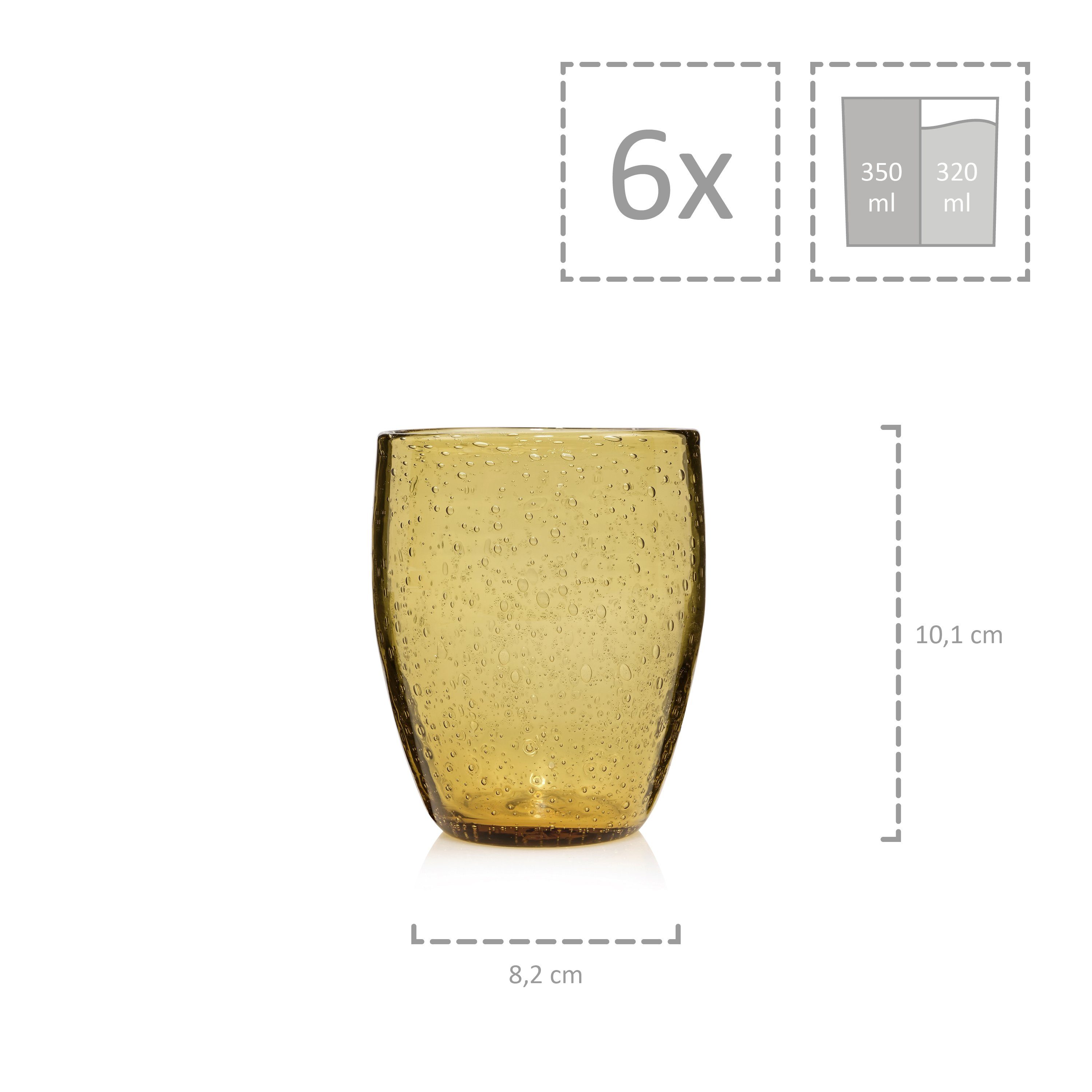 SÄNGER Gläser-Set London, 6-tlg., Glas, Wassergläser in Gelb, 320 ml, spülmaschinengeeignet