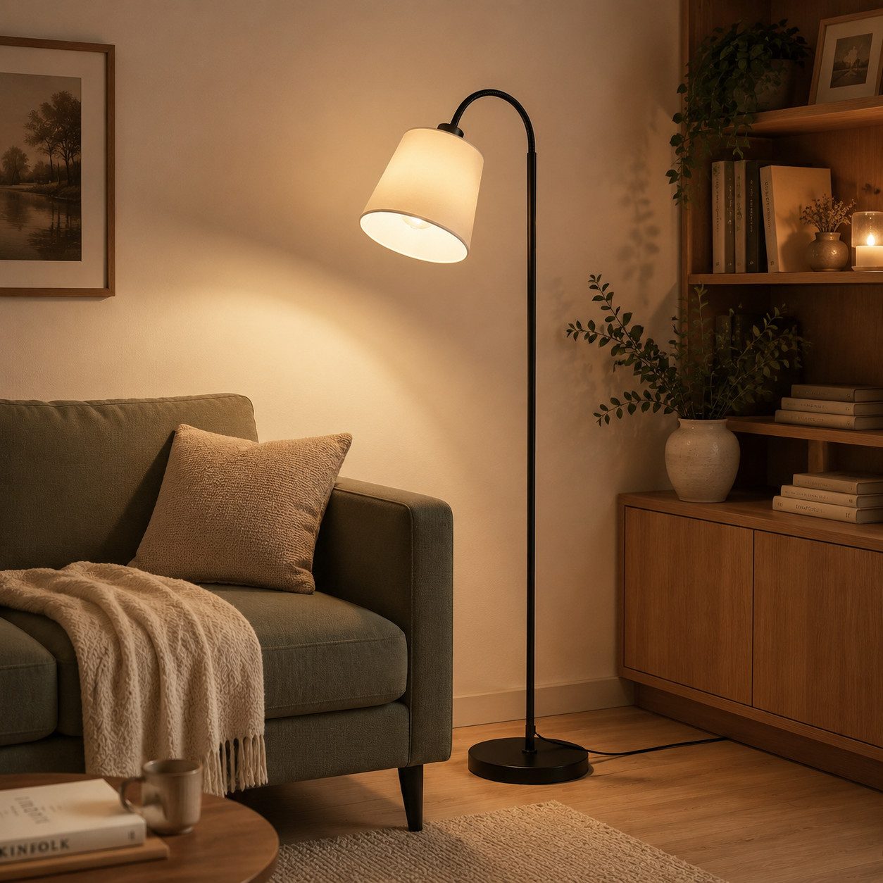 Nettlife Stehlampe Schwarz Beige Stoff stehleuchte drehbarem Lampenschirm Moderne E27, ohne Leuchtmittel, Fassung 360° drehbarem Lampenschirm für Wohnzimmer Schlafzimmer Flur