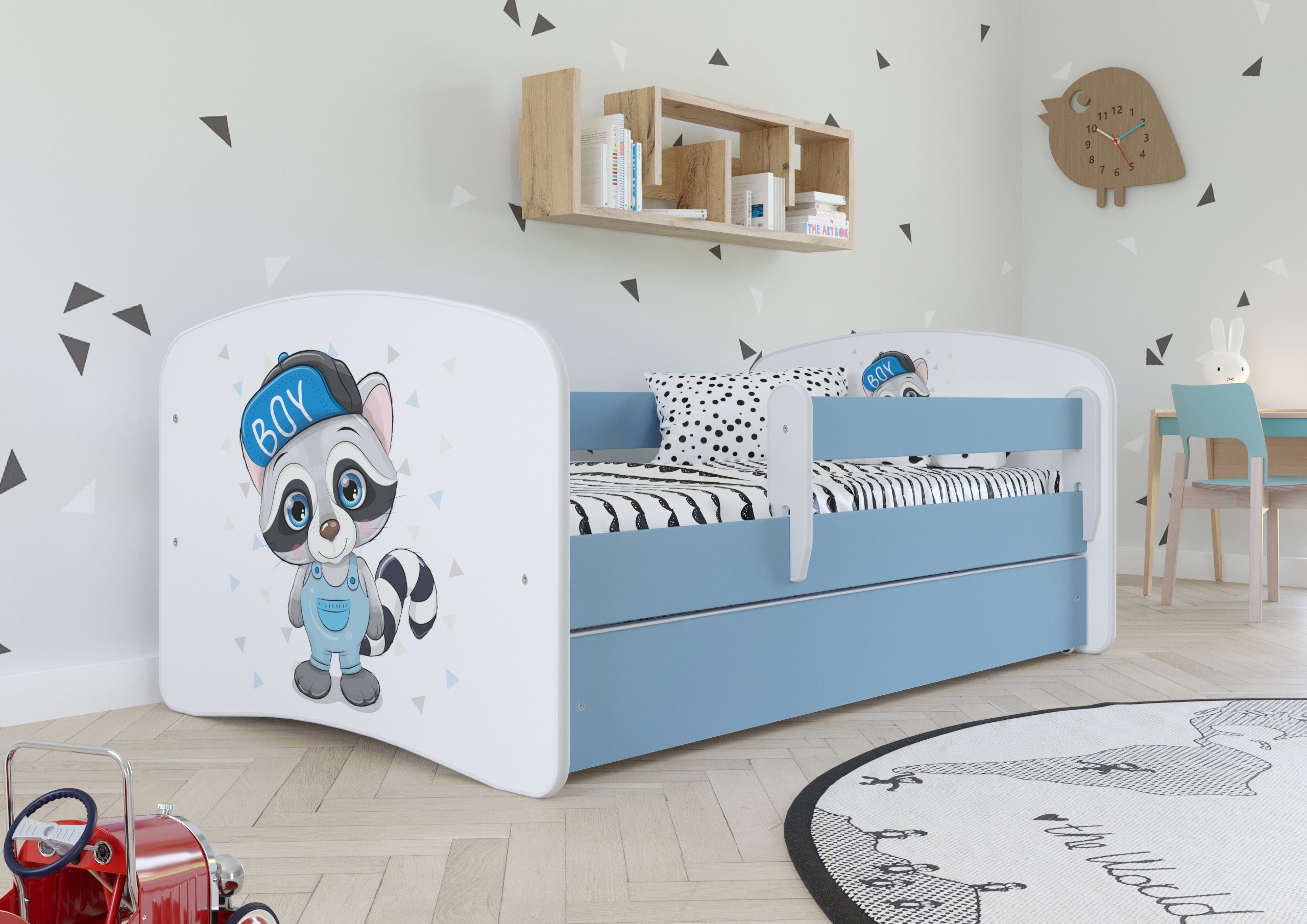 Bjird Kinderbett Babydream 180x80 cm 160x80 cm 140x70 cm (optional mit Matratze, mit Schublade Rausfallschutz und Lattenrost), verschieden Farben und Varianten für Mädchen und Jungen blau