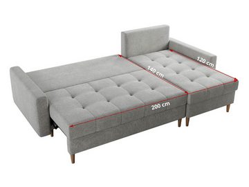 MKS MÖBEL Ecksofa COLIN, mit Schlaffunktion, Skandinavisches Ecksofa, Holzbeine, zum Wohnzimmer