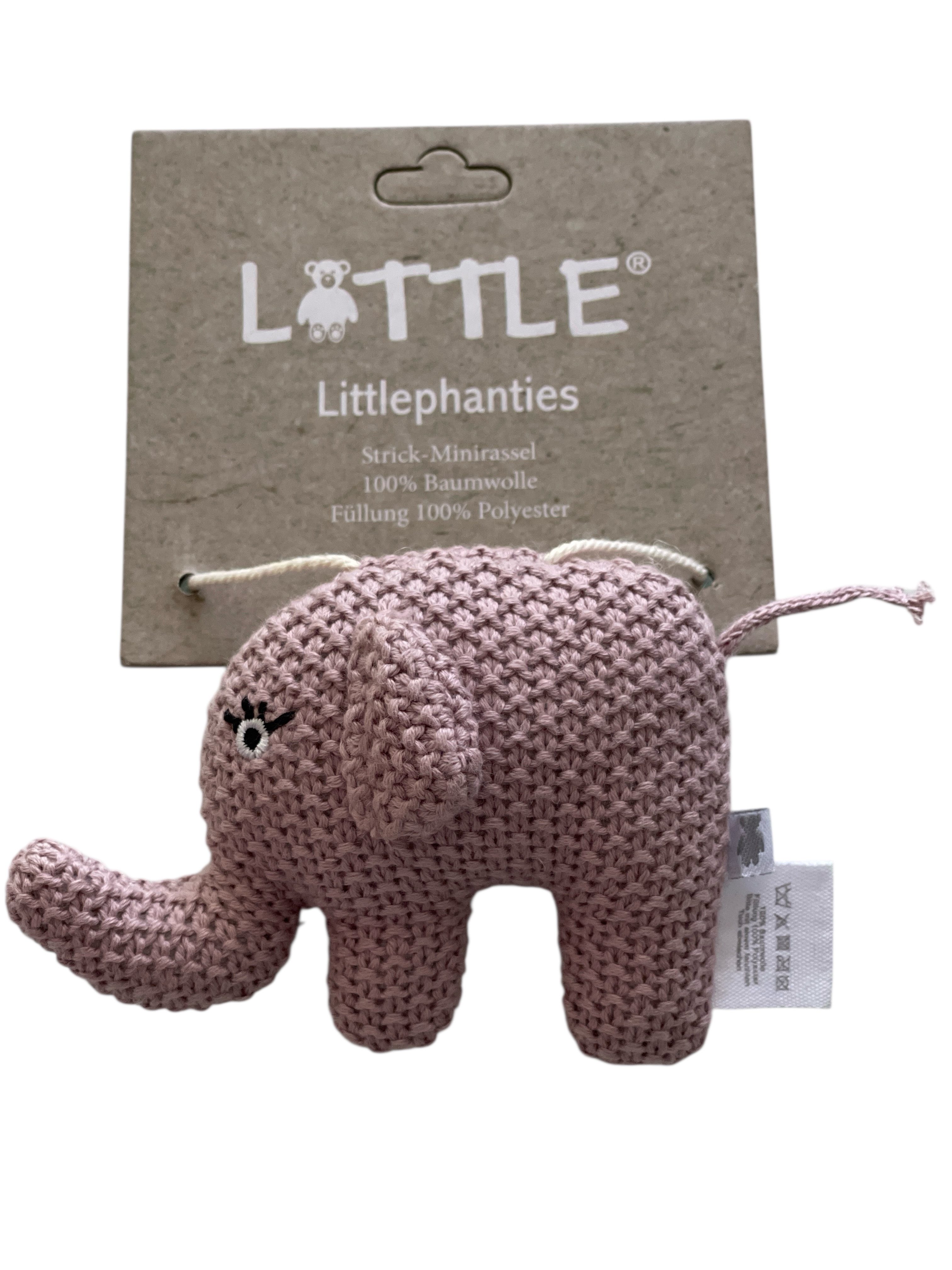 LITTLE Kuscheltier-Rassel Elefant, Littlephantie Baby-Rassel – Strick-Minirassel in Powder Rose