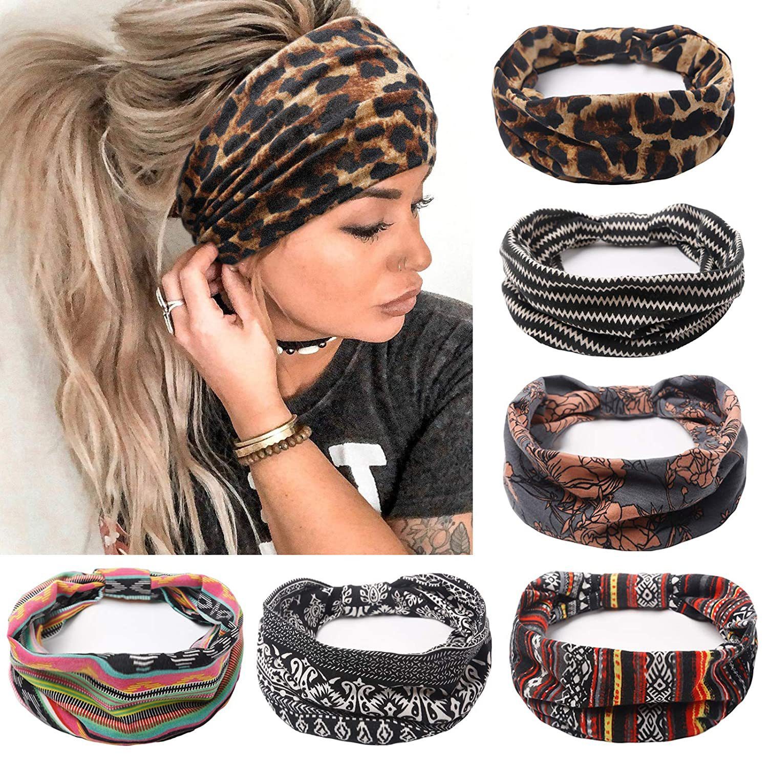 Haargummi Haarband Damen Stirnband Damen 6er Pack, 15cm Extra Breit