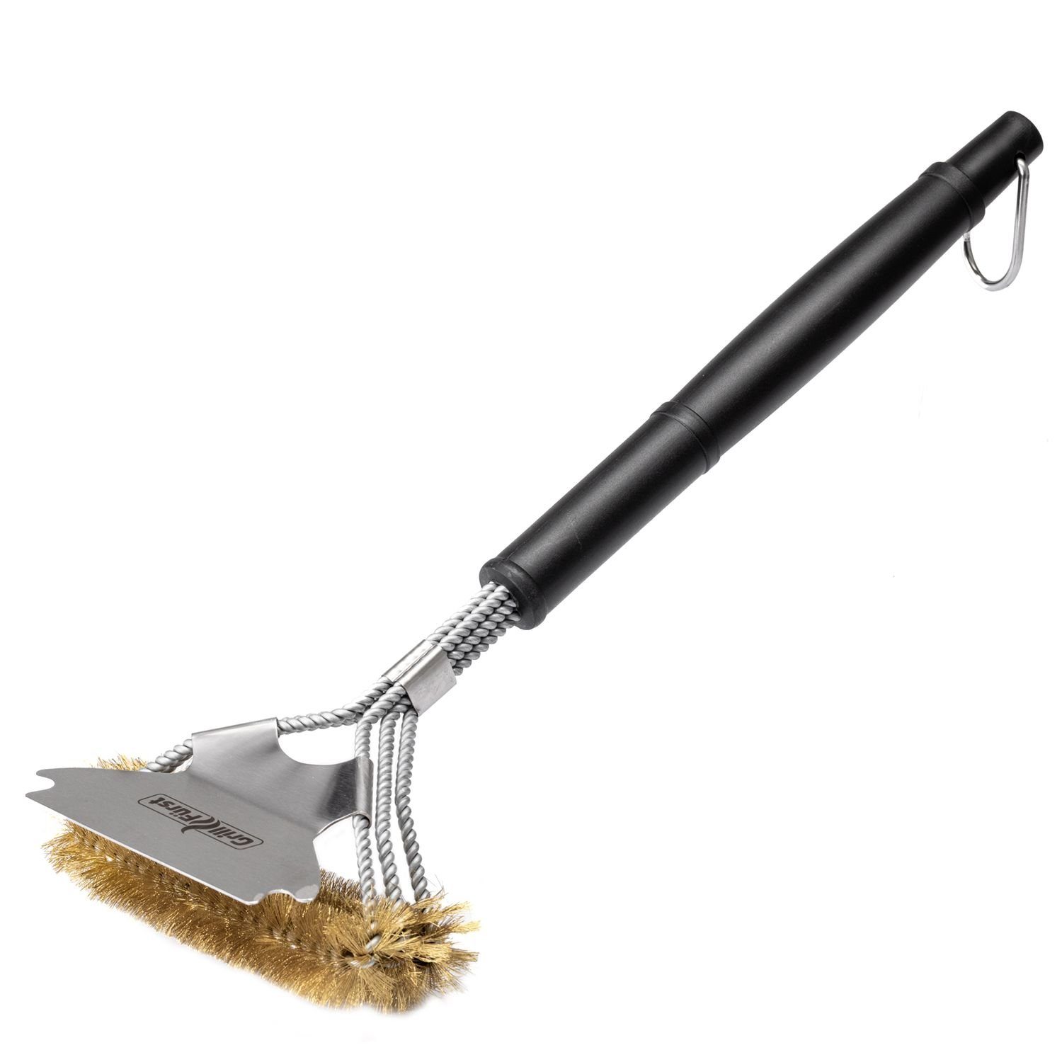 Grillfürst Grillbürste Grillfürst Grillbürste Messing für Gusseisen Roste, mit breitem 3-fach Bürstenkopf und Schaber