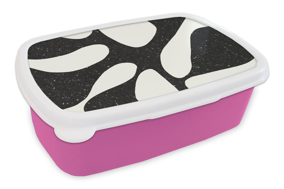 MuchoWow Lunchbox Pflanze - Schwarz - Minimalismus, Kunststoff, (2-tlg), Brotbox für Erwachsene, Brotdose Kinder, Snackbox, Mädchen, Kunststoff rosa