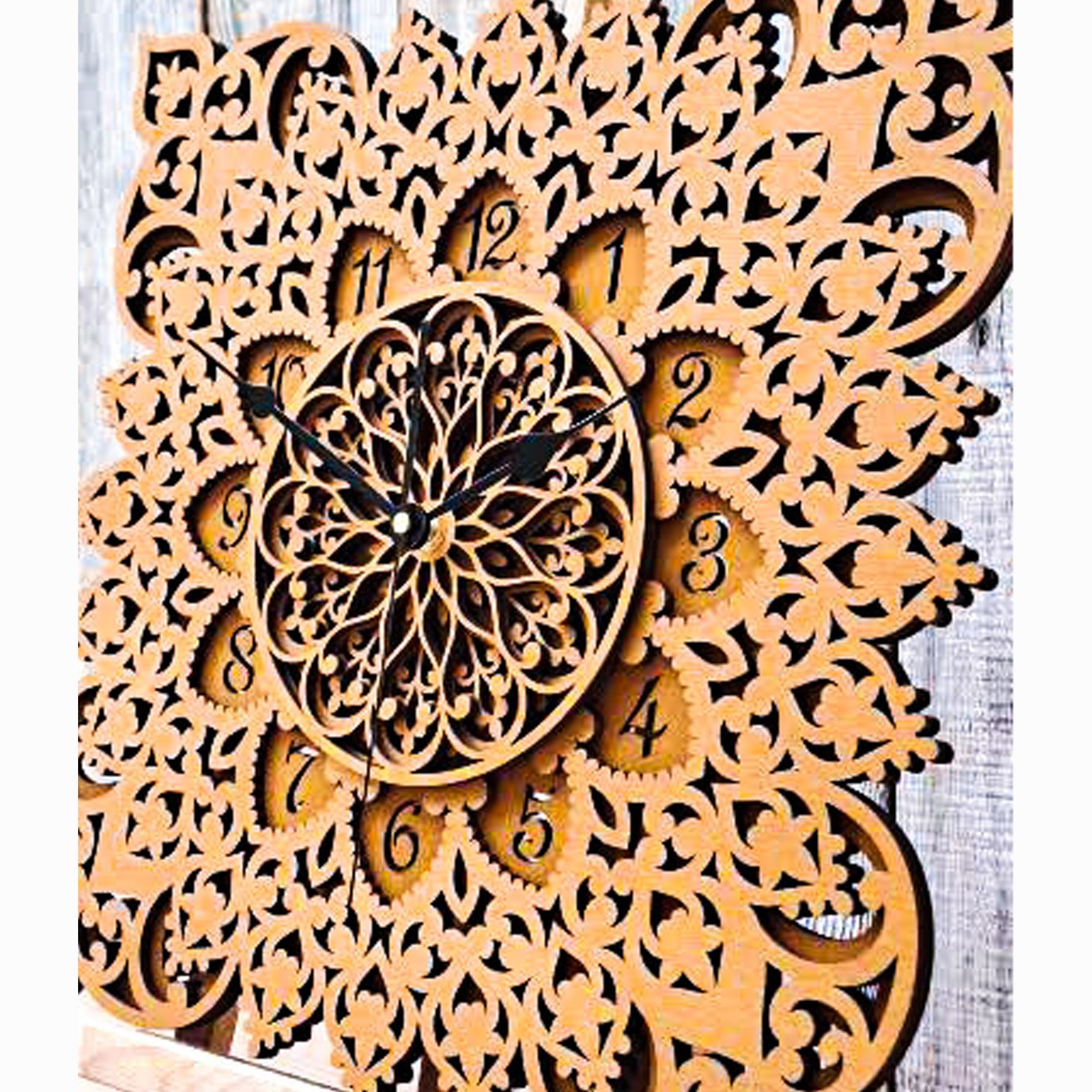 ORNAMENTI Wanduhr Grosse, vintage Wanduhr, Quadrat, Ornament, holz, hingucker Wanduhr (quadratisch, ohne Ticken, Wanddeko, 3 Größen 40, 50, 60 cm)