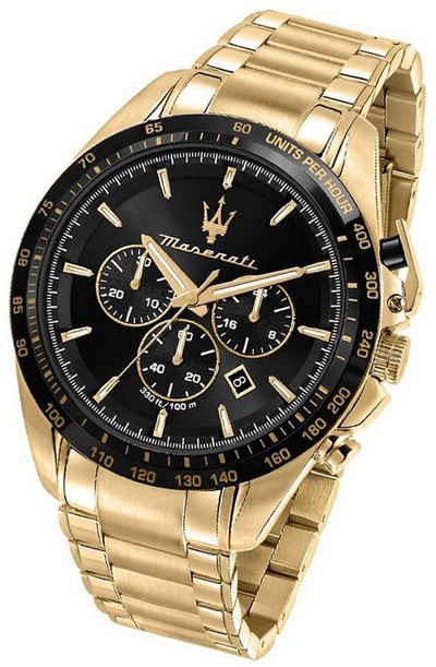 MASERATI Chronograph Maserati Edelstahl Armband-Uhr, Herrenuhr Edelstahlarmband, rundes Gehäuse, groß (ca. 45mm) schwarz
