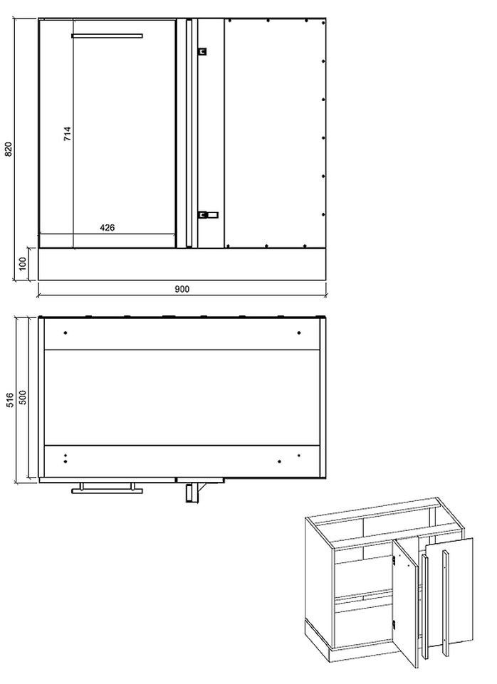 Eckunterschrank Bonn B/T/H: 90 cm / 50 cm / 82 cm