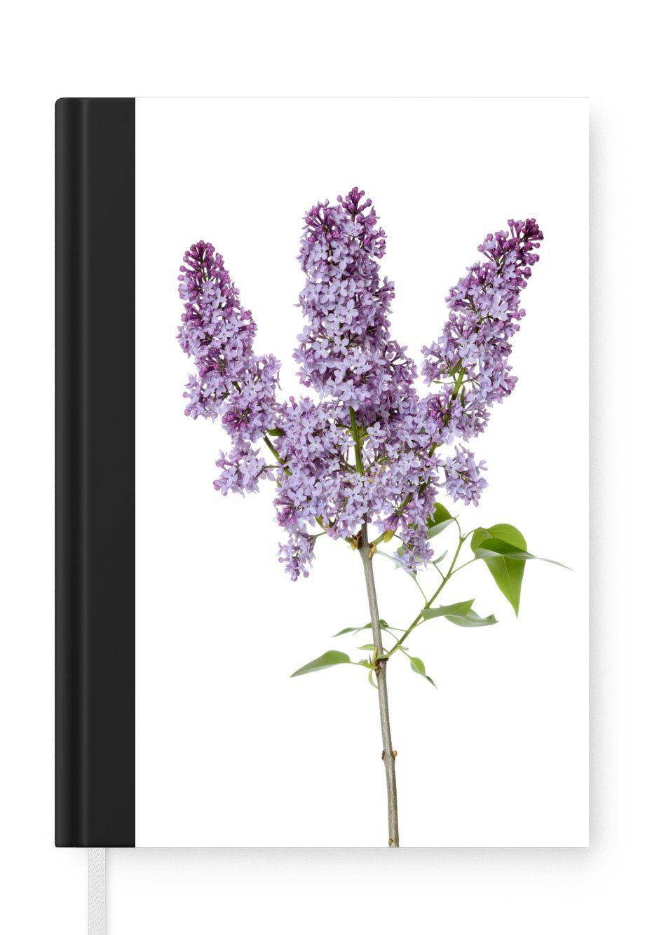 MuchoWow Notizbuch Fliederzweig in Blüte auf weißem Hintergrund, Journal, Merkzettel, Tagebuch, Notizheft, A5, 98 Seiten, Haushaltsbuch