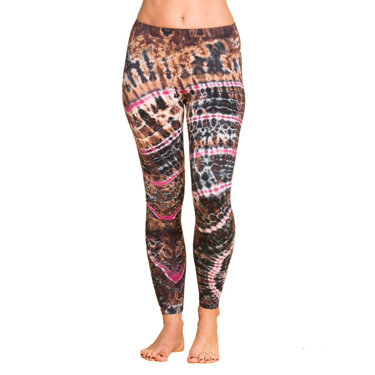 PANASIAM Leggings Unikat Batik Leggings 'Zebra' aus natürlicher Viskose Goa Hose im Batik Look Yogaleggings Sporthose Sportleggings lange Leggings Legging N002 brownish