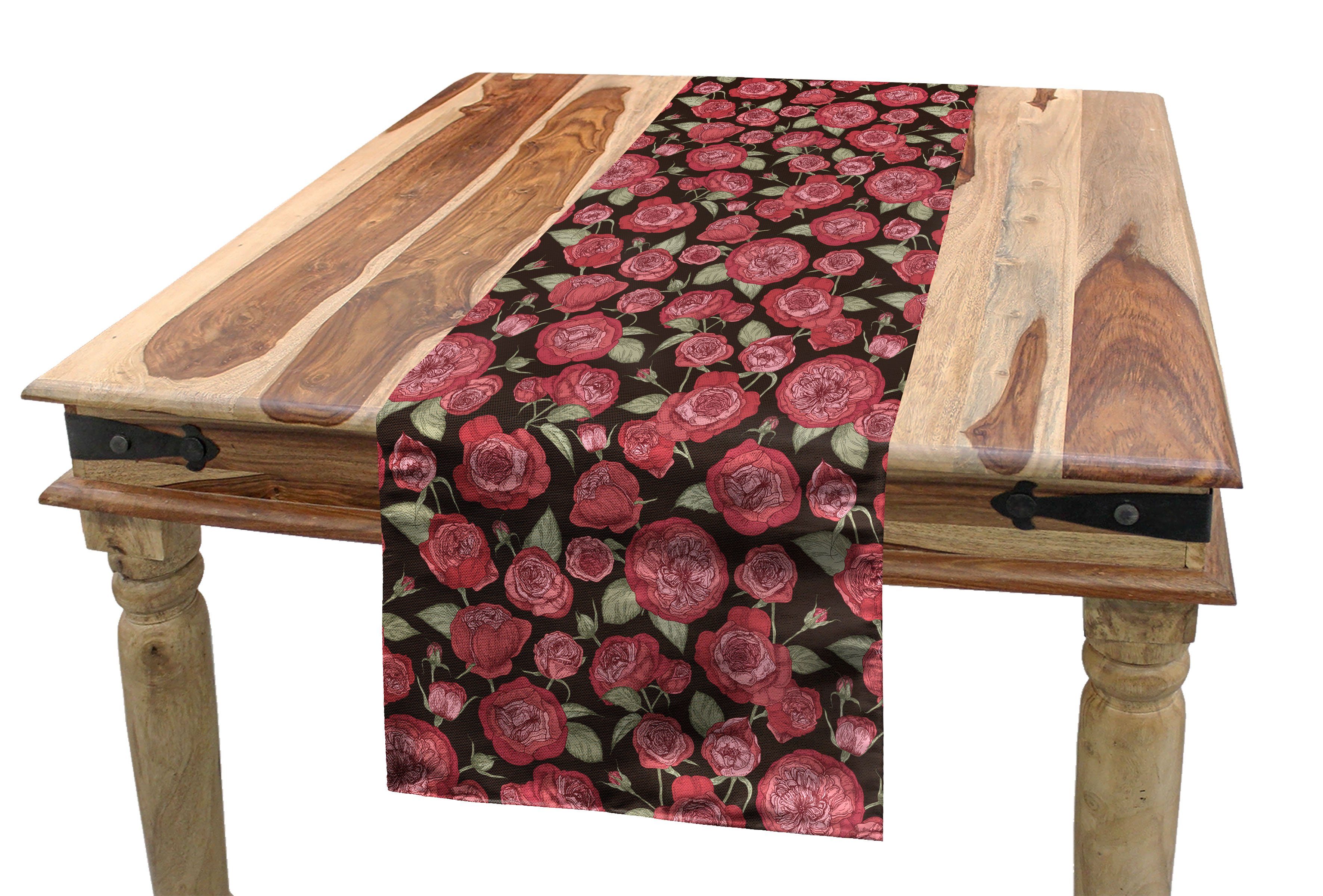 Esszimmer Küche Tischläufer, Rose Dekorativer Tischläufer Vintage Rechteckiger Abakuhaus Natur-Ton-Blumen