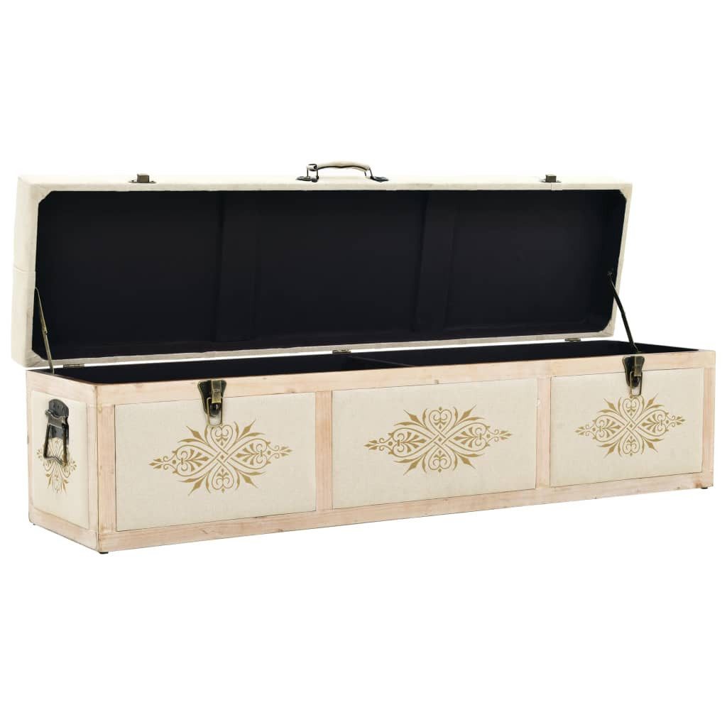 vidaXL Sitzbank Aufbewahrungsbank 110 cm Cremefarben Massivholz Tannenholz und Stoff