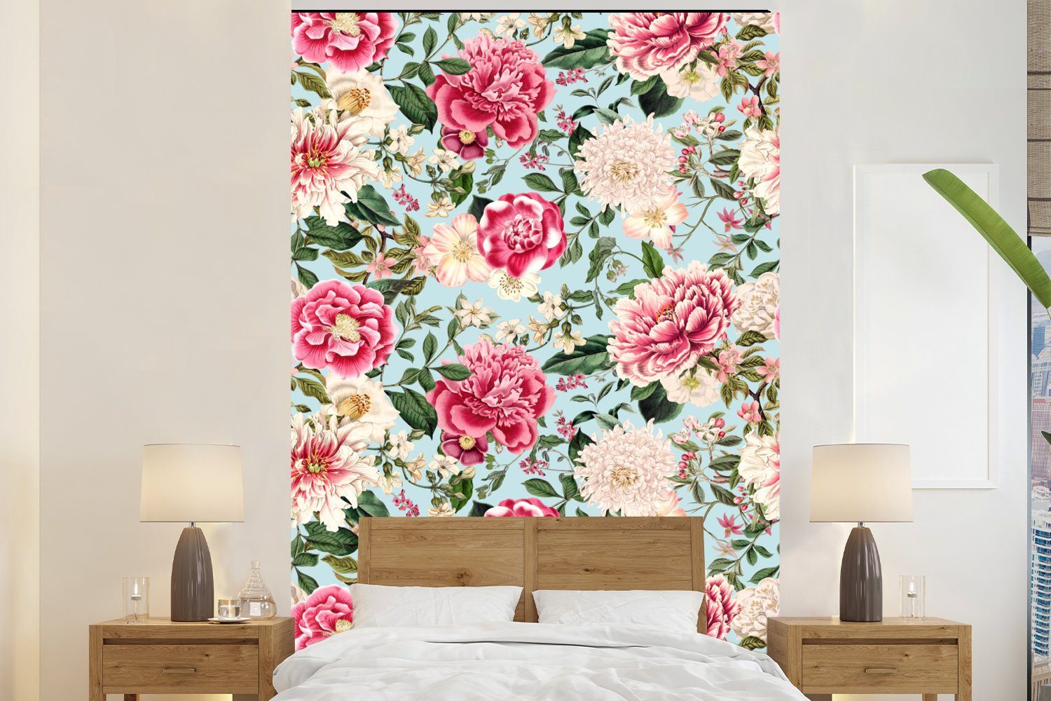MuchoWow Fototapete Blumen - Farben - Muster, Matt, bedruckt, (3 St), Montagefertig Vinyl Tapete für Wohnzimmer, Wandtapete