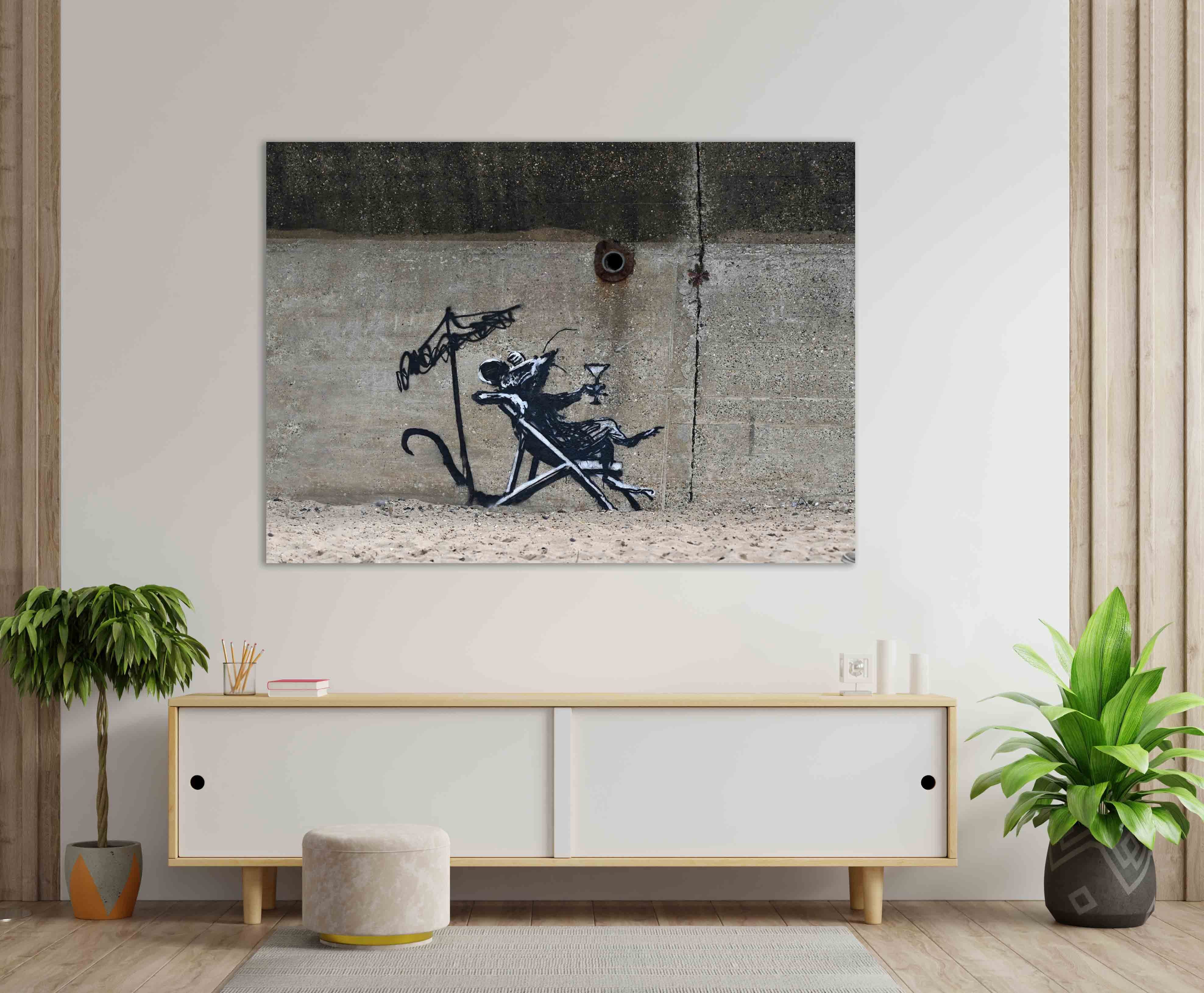 Leinwando Gemälde Gemälde Chill Relax - Banksy Graffiti Wanbild fertig zum aufhängen