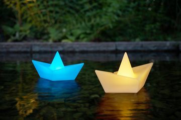 IC Gardenstyle LED Solarleuchte LED Solar Schwimmleuchte Schiffchen im Origami-Stil, LED fest integriert, RGBW (warm-weiß und bunt mit automatischen Farbwechsel), RGBW (warm-weiß und bunt), schwimmfähig, Dämmerungssensor, IP65, inkl. Erdspieß