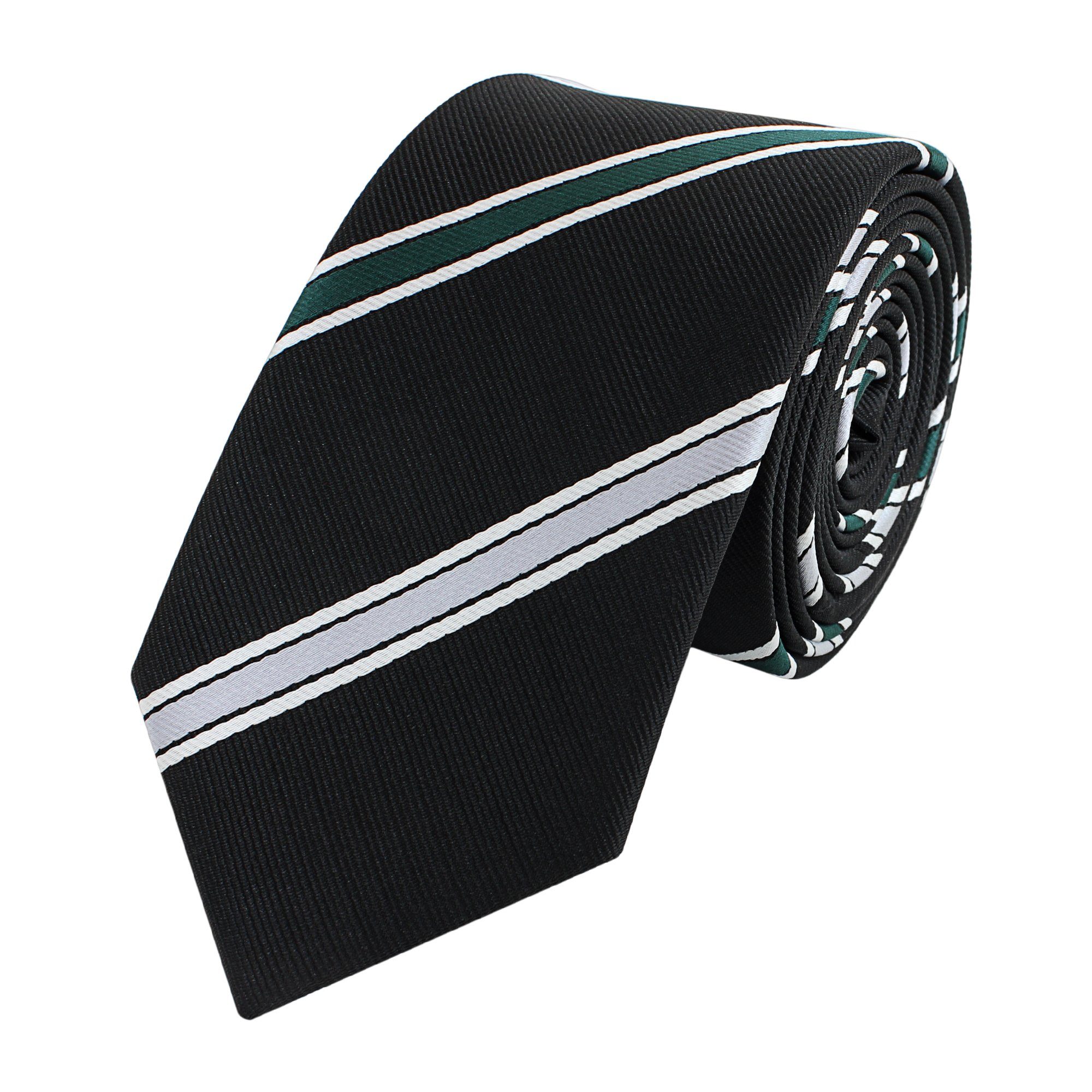 Fabio Farini Krawatte gestreifte Herren Krawatte - Tie mit Streifen in 6cm oder 8cm Breite (ohne Box, Gestreift) Schmal (6cm), Schwarz/Silber/Grün/Weiß