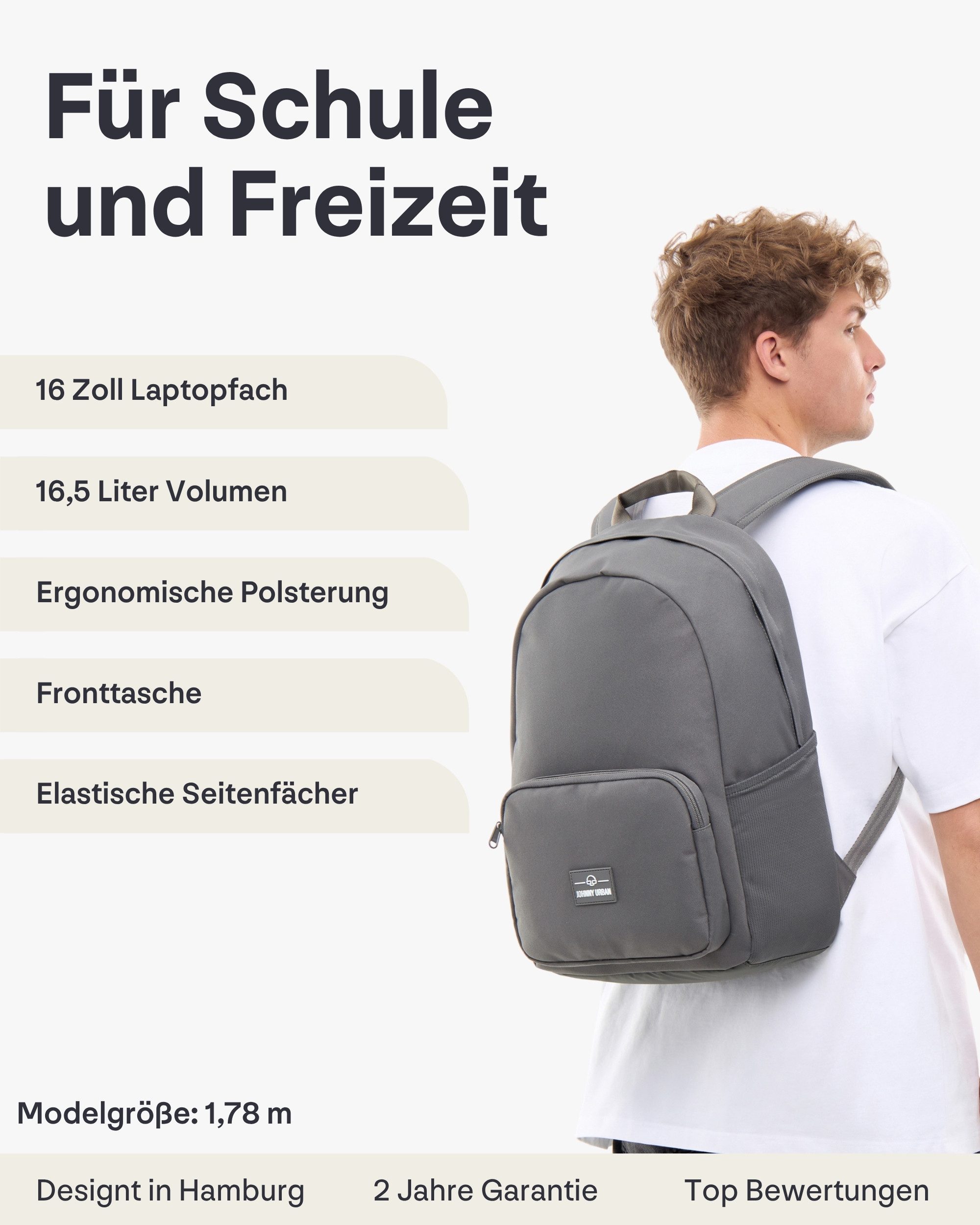 Johnny Urban Schulrucksack Moritz Schulruckack für Mädchen & Jungen (1-tlg), Funktionaler Rucksack für die Schule, Wasserabweisend