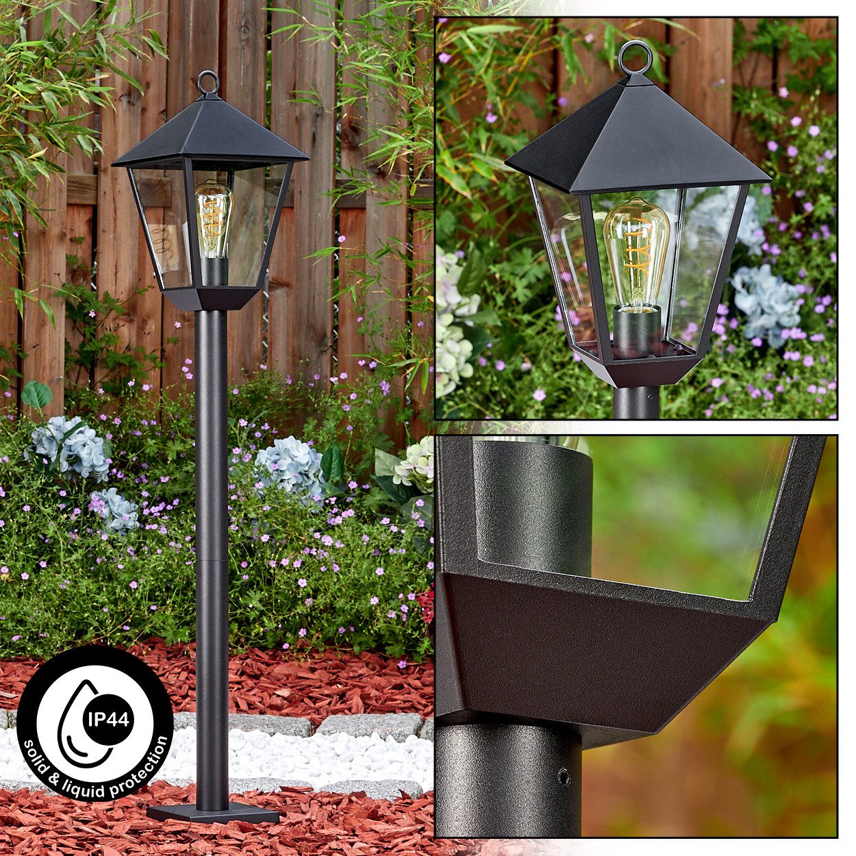 hofstein Pollerleuchte Wegeleuchte aus Metall/Glas in Schwarz/Klar, ohne Leuchtmittel, antike Außenleuchte, Gartenlampe, Gartenbeleuchtung IP44, 1 x E27