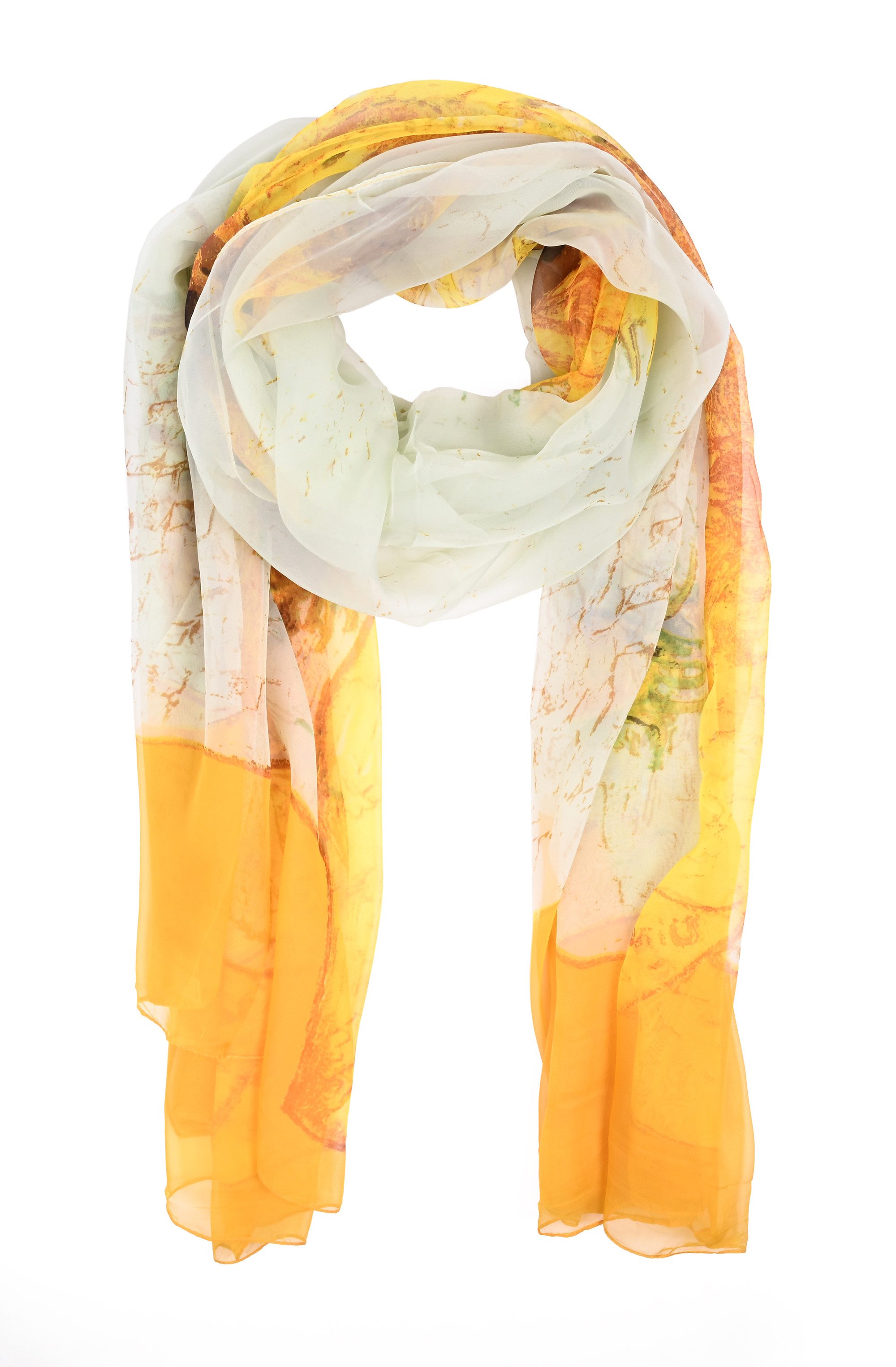 Chiffontuch Damen Sommerschal – Chiffonschal mit Sonnenblumen-Motiv