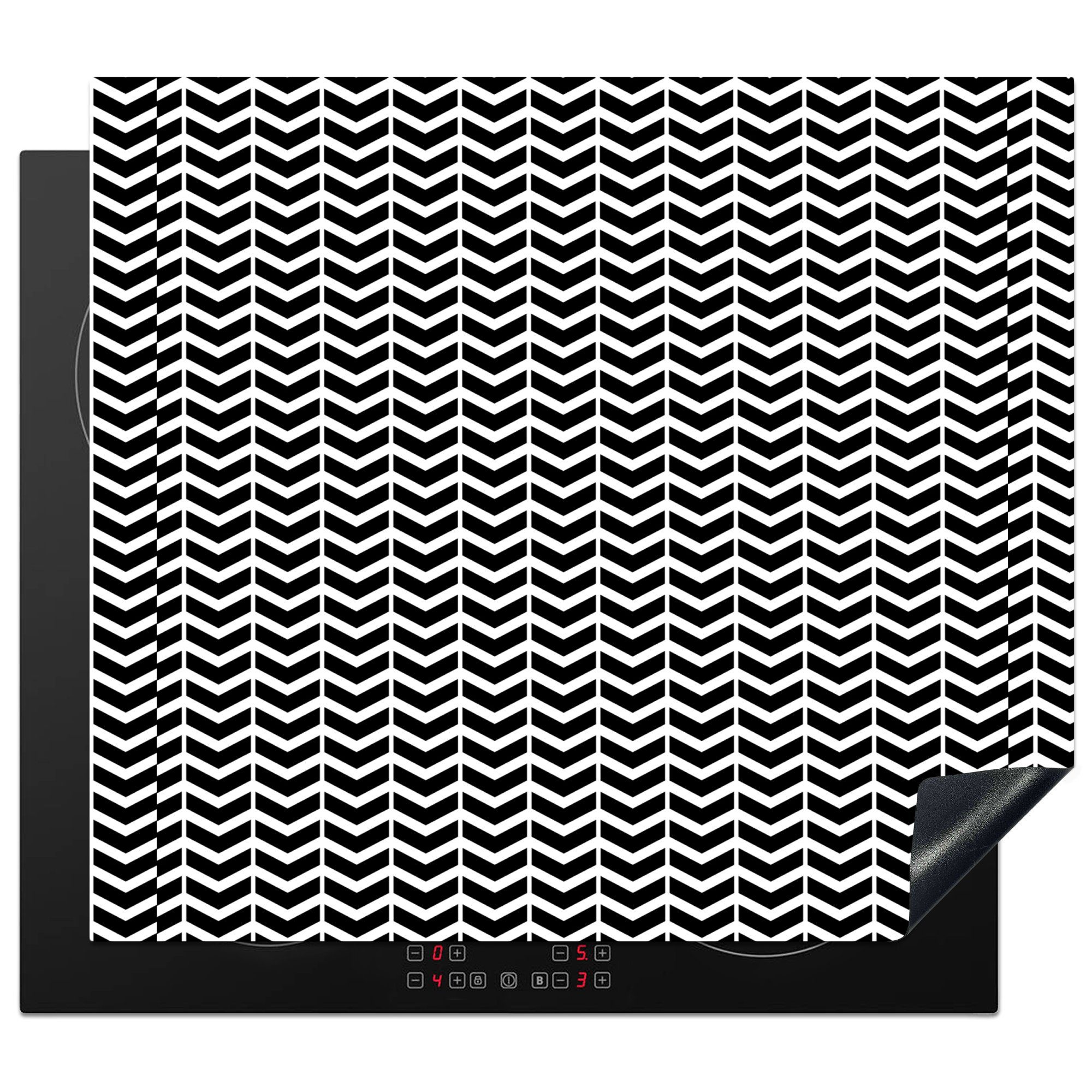 Dekoration Induktionsherd, (1 - Induktionskochfeld Weiß Vinyl, für Abstrakt - Herdblende-/Abdeckplatte cm, tlg), 58x51 Muster Geometrie, - Küchen MuchoWow Schwarz -