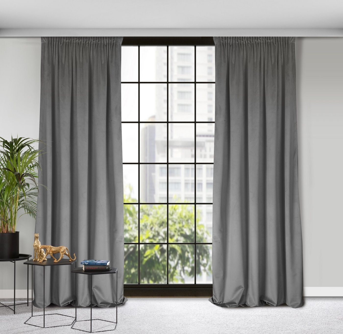 Design91 Vorhang Samtvorhänge 140x270 cm 135x300 cm (1 St), Kräuselband, blickdicht, Samt, Wohnzimmer Tunnelzug