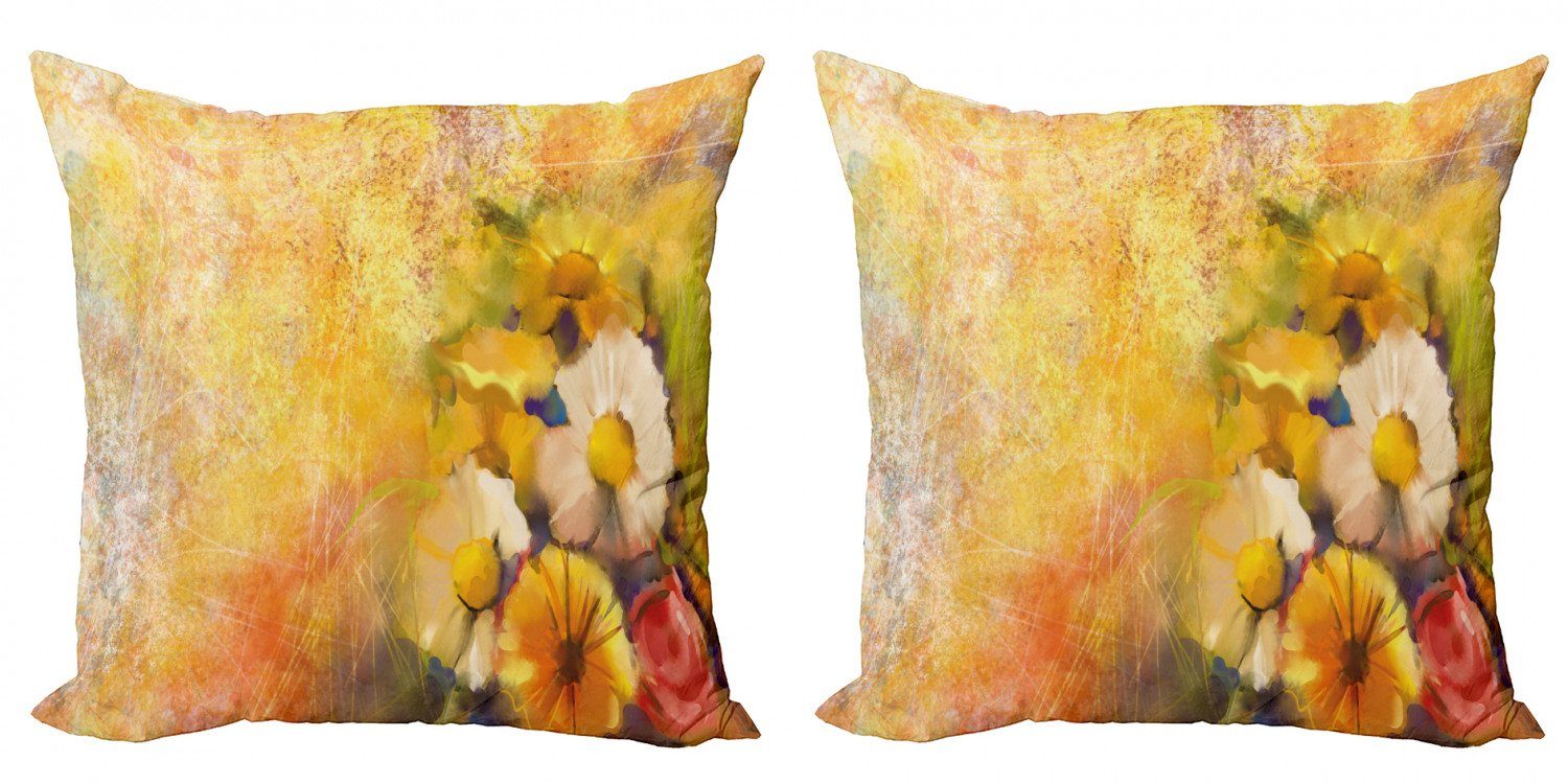Stück), Digitaldruck, Kissenbezüge Accent Abakuhaus Blume Modern Rosen-Malerei (2 Gelbe Doppelseitiger