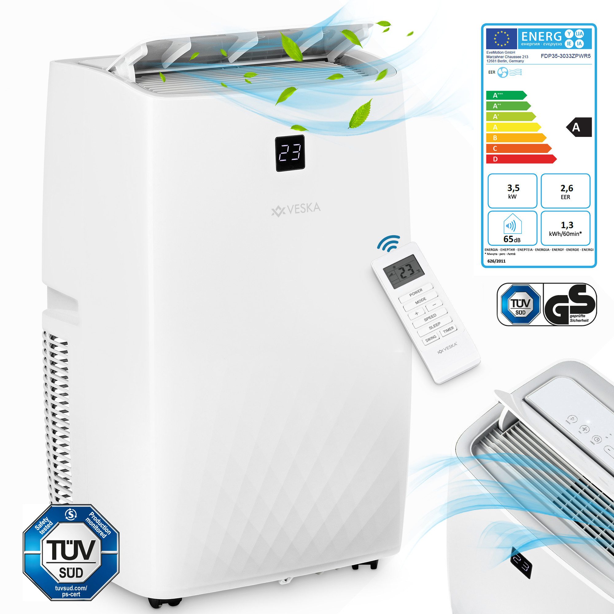 VESKA Klimagerät Klimaanlage Mobil 12000 BTU/h günstig online kaufen