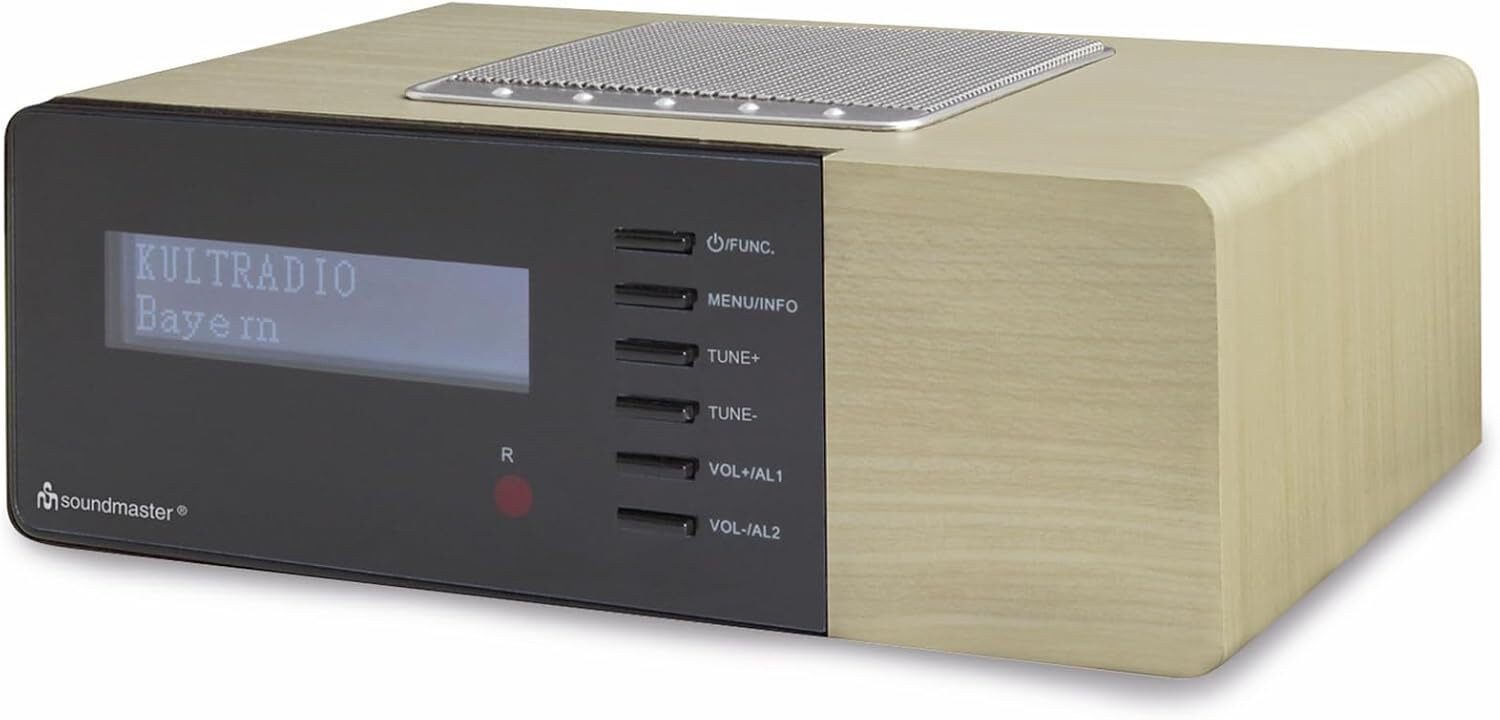 Soundmaster Soundmaster UR180 DAB UKW Uhrenradio Holzdesign Light Brown Radio (PLL im Digital mit Kabel)