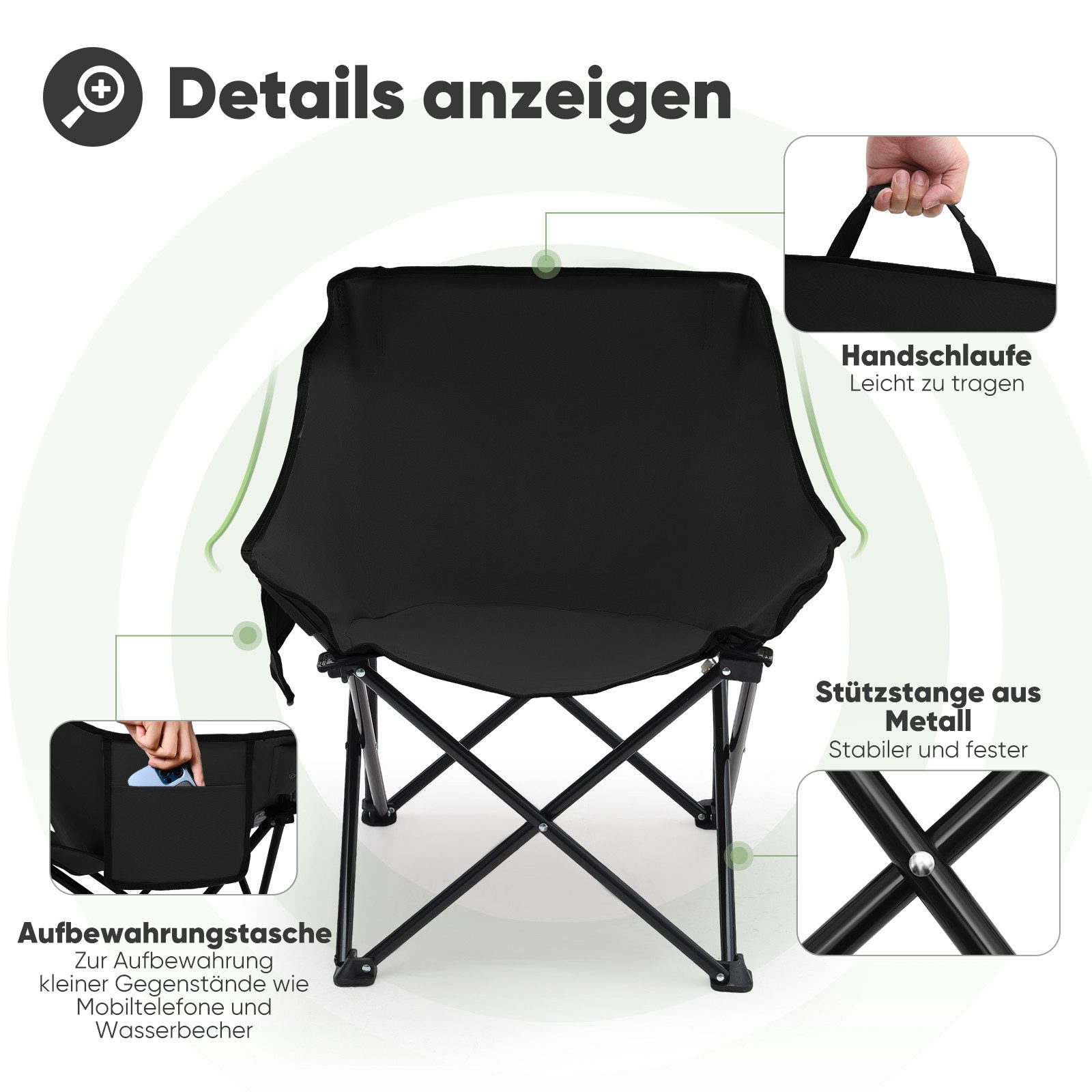 SUNULA Campingstuhl Campingstuhl Faltbar Angelstuhl Klappsessel mit Tragetasche für Garten (2 St), Klappstuhl Gartenstuhl bis zu 100 kg – Bild 4 von 5