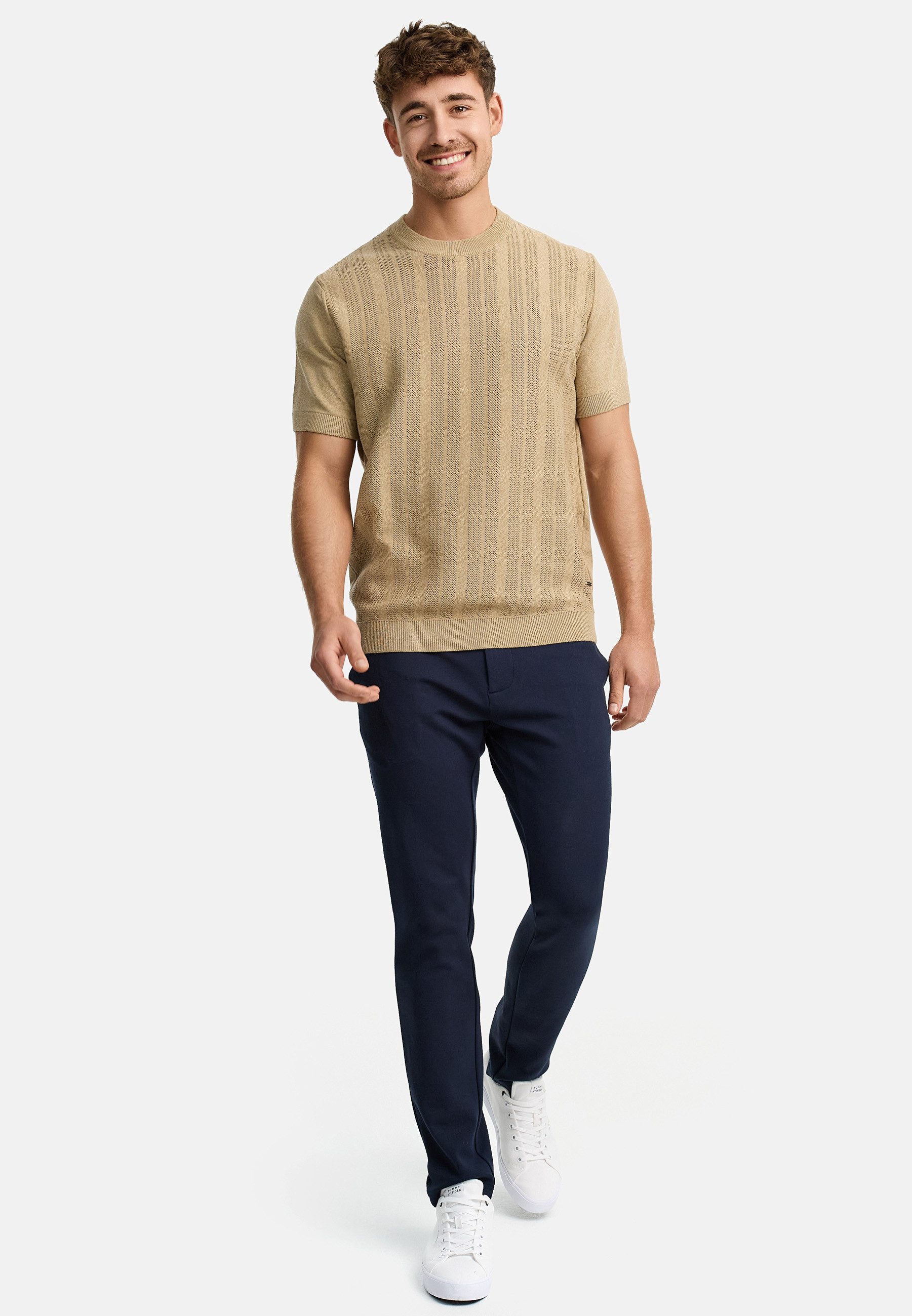 INDICODE T-Shirt Herren INVarson Shirt Tee Herrenshirt mit vertikalem Strickmuster für eine stilvolle Optik – Bild 5 von 5