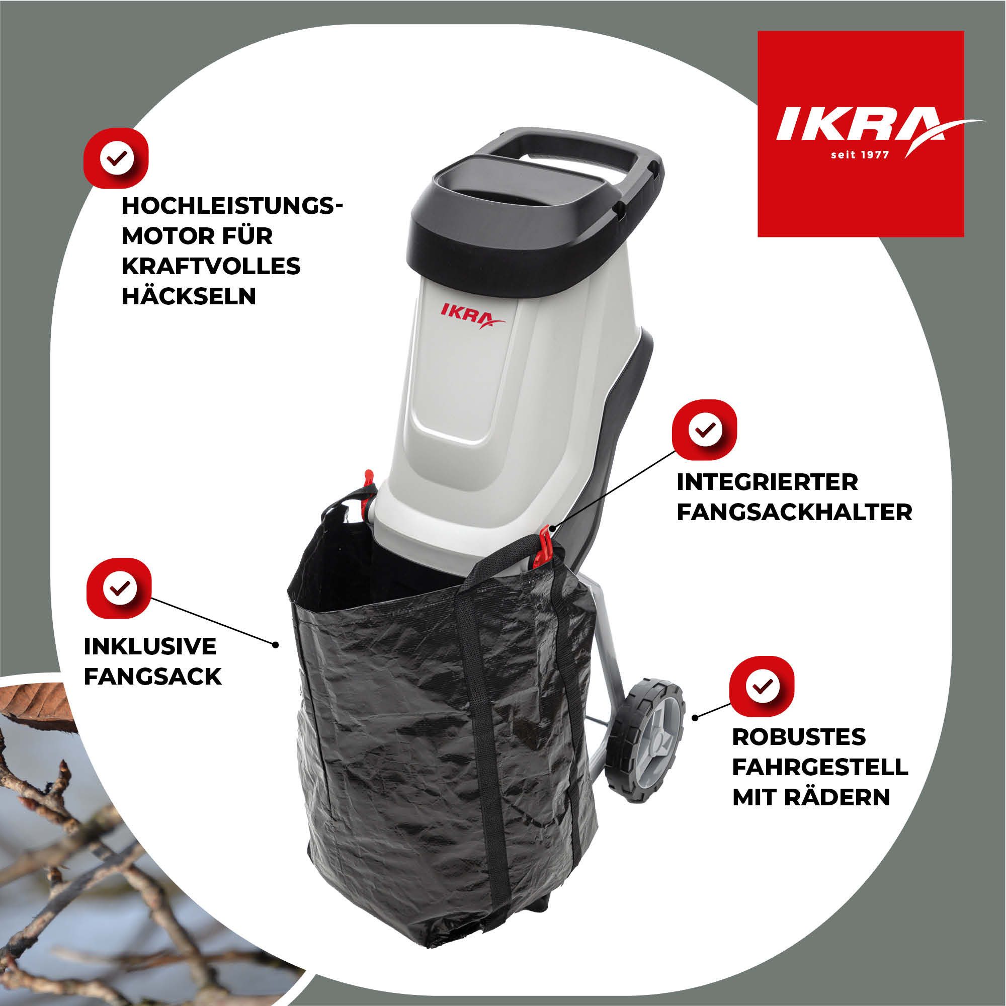ikra GmbH Häcksler IMH 2800, 4,5 cm max. Astdurchmesser, (inkl. Ersatzmesser & Schutzbrille), 2.800 Watt, Messerhäcksler – Bild 3 von 5