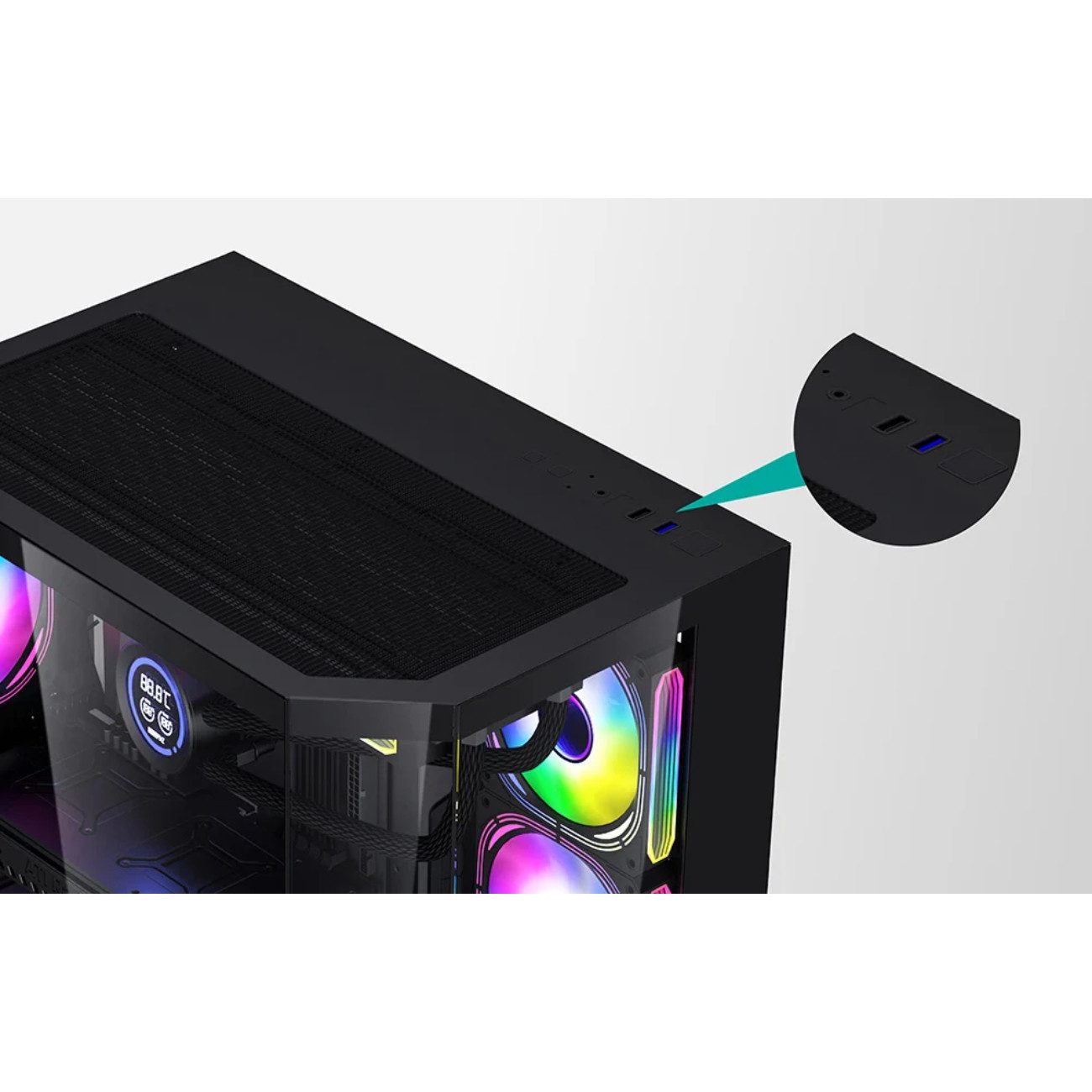 Darkflash PC-Gehäuse FT418, (Einzelartikel, Mini Tower mit 6 ARGB-Lüftern), Mini Tower mit 3 Glasfenstern und 6 ARGB-Lüftern