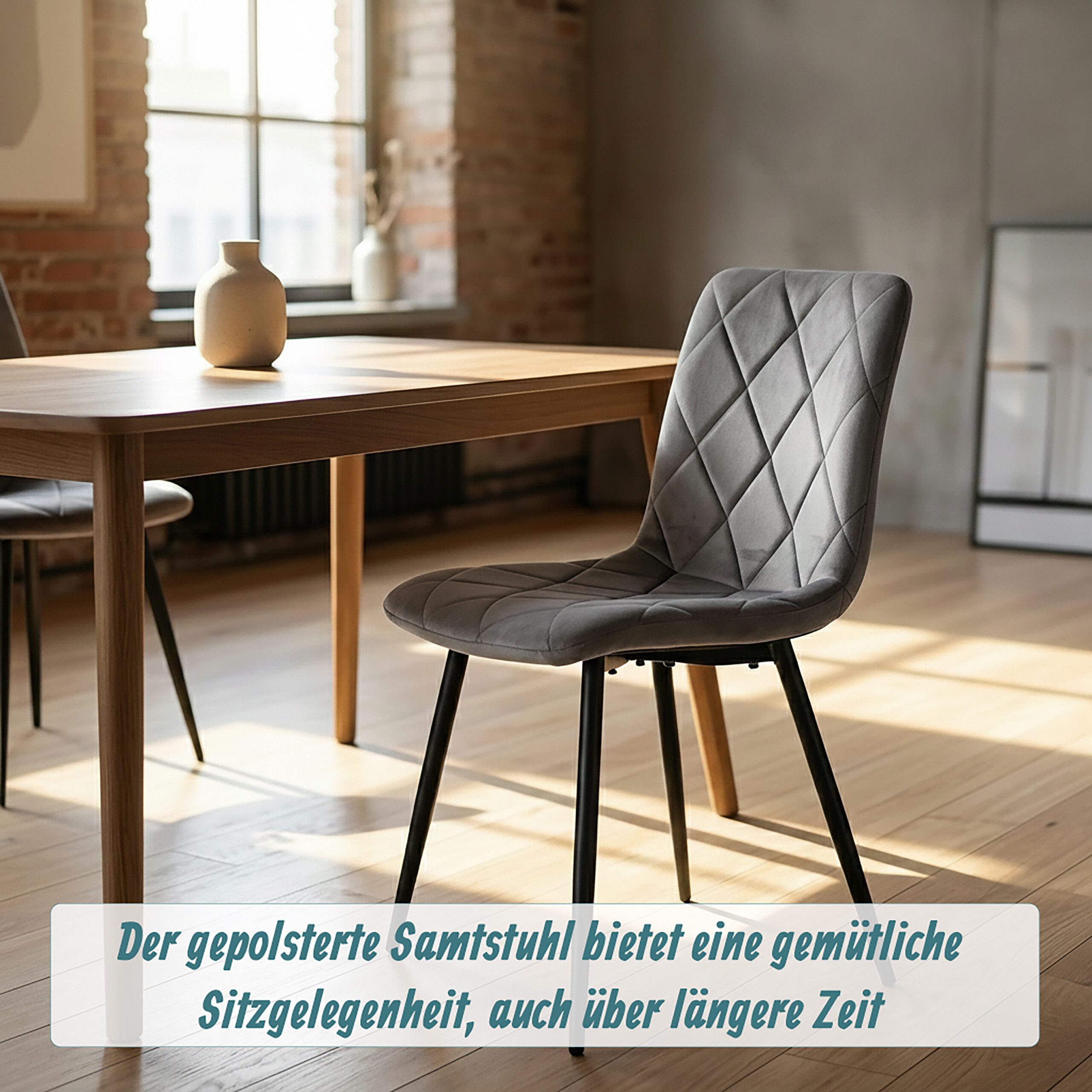 relaxdays Esszimmerstuhl Samt Esszimmerstuhl Set (4 St), grau, 4er Pack – Bild 3 von 5