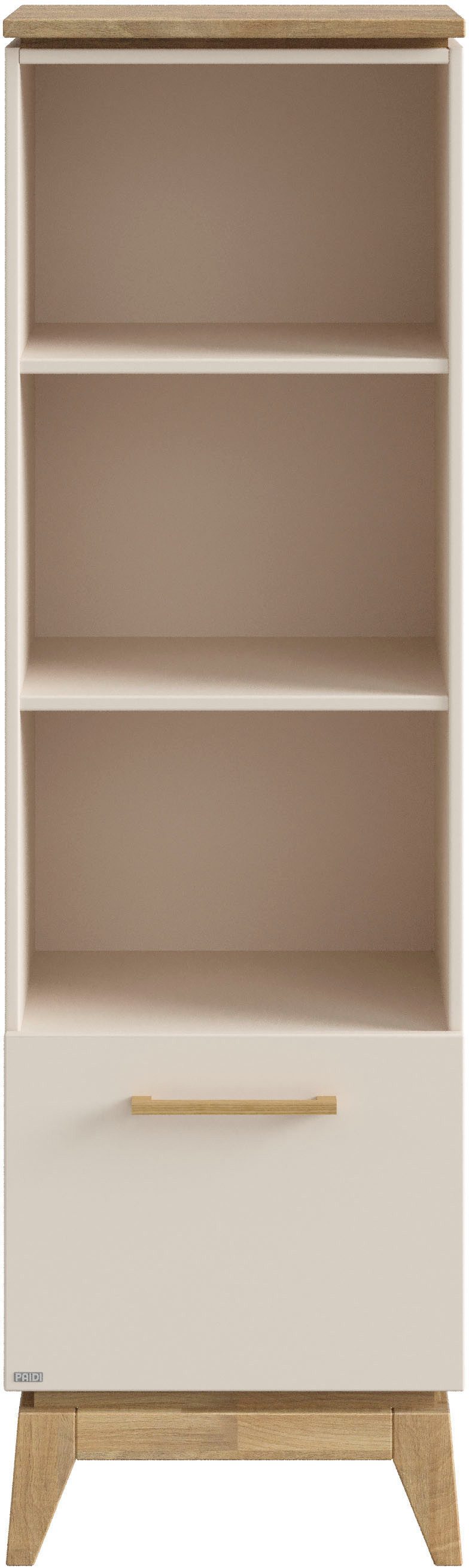 PAIDI Standregal STIENE in Beige oder Grau, 3 offene Fächer, 1 Schublade mit Soft-Close, modernes und langlebiges Regal mit Massivholz, Highboard