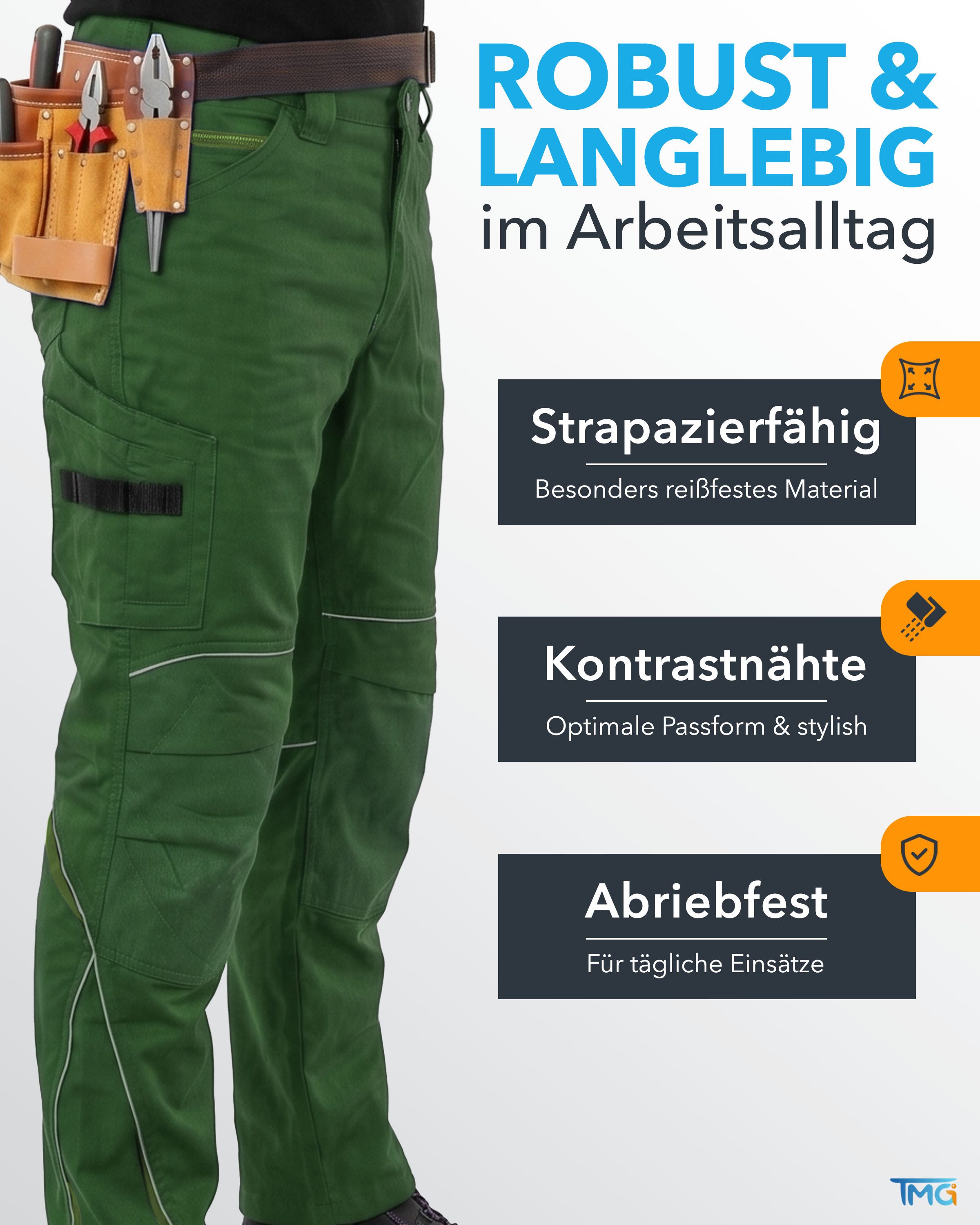 TMG International Arbeitshose Bundhose Cargohose Kultworker Herrenhose gerade und ergonomisch geschnitten - dehnbarer Hosenbund - bis Gr. 82