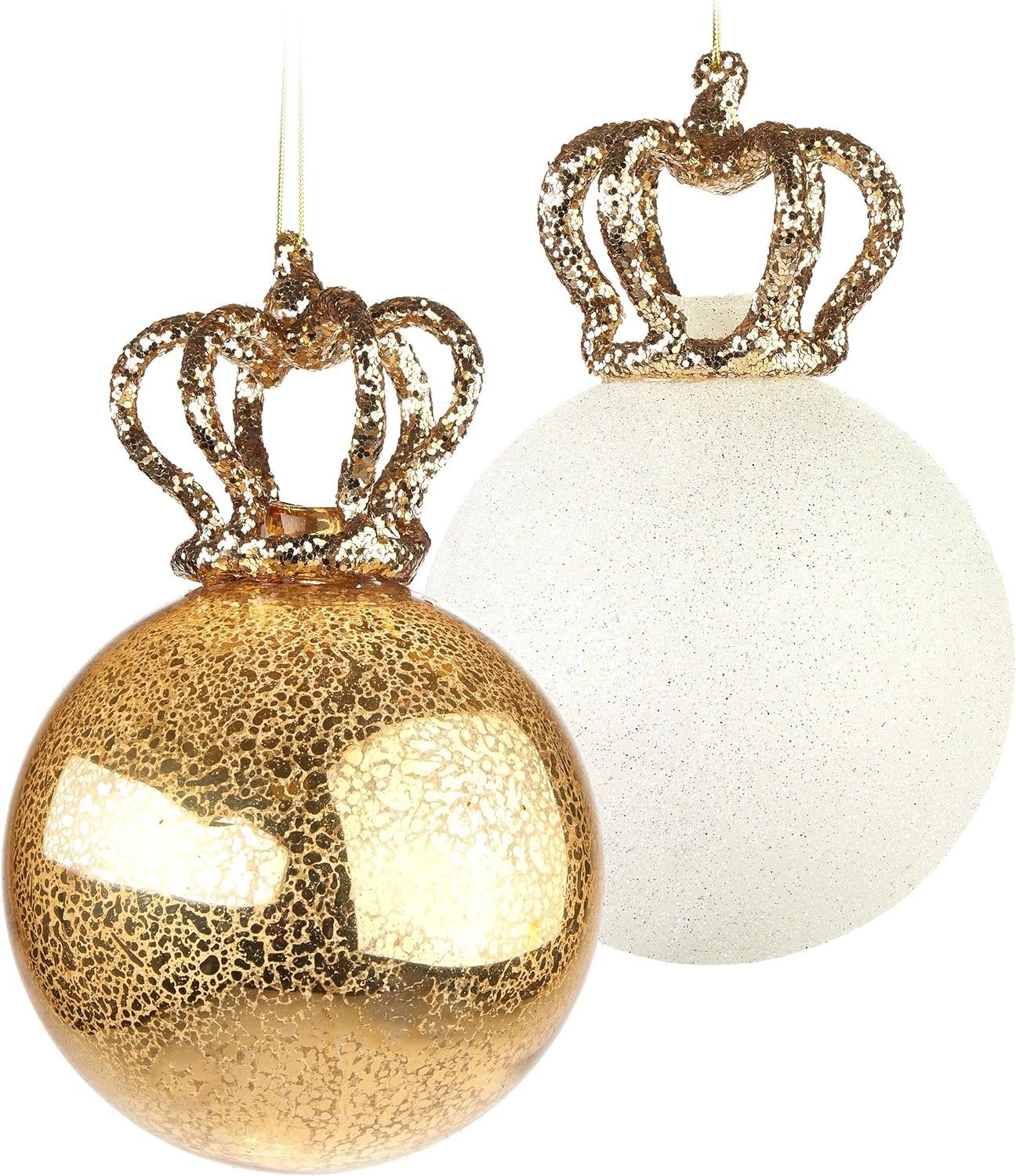 BRUBAKER Weihnachtsbaumkugel Weihnachtskugel Queen King und aus - Christbaumschmuck St), - Glitzer König/Königin 2 mit Baumkugeln Premium Gold Kronen und Glas - (2 Set