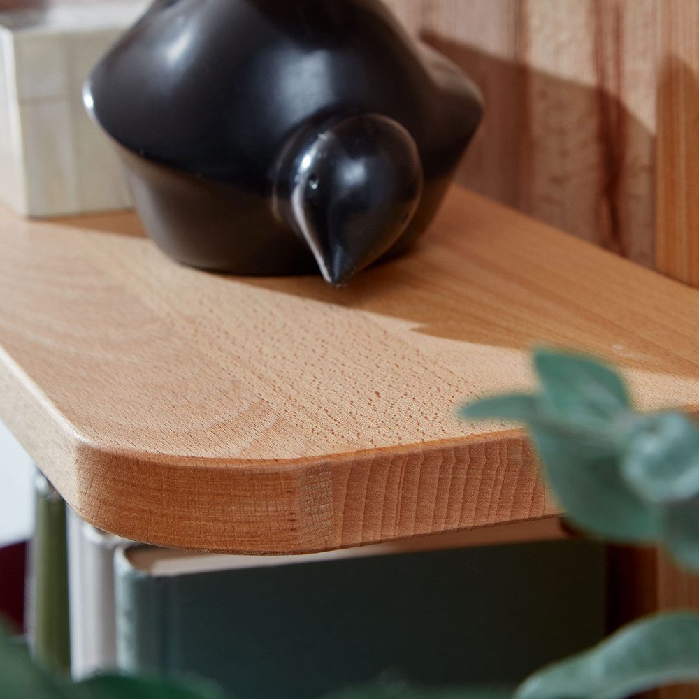 Lomadox Wandregal WELLAND-69, 160 cm breit, Kernbuche massiv geölt mit LED-Beleuchtung