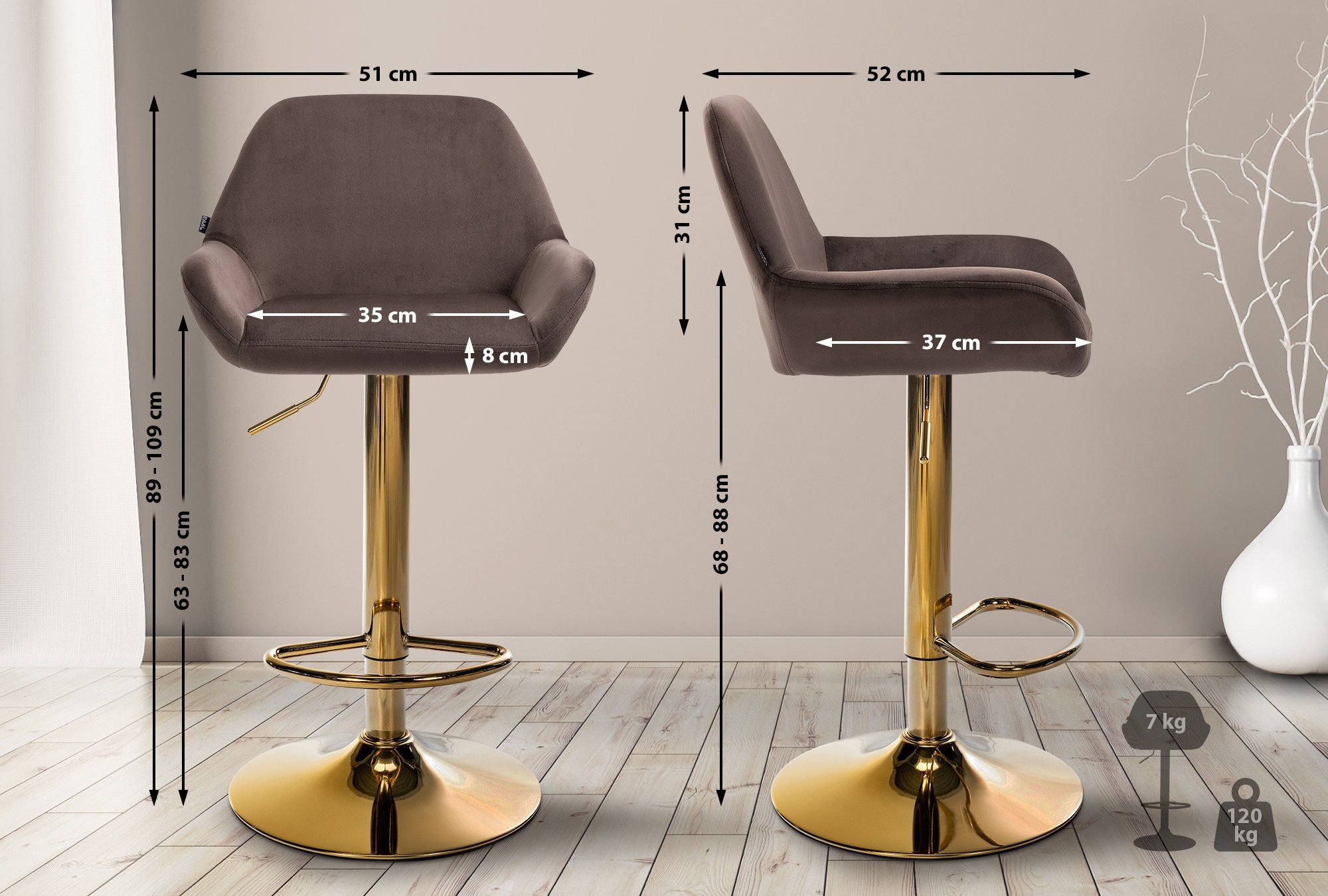 CLP Barhocker Braga, Samt-Bezug, Gestell Gold-Optik, günstig online kaufen