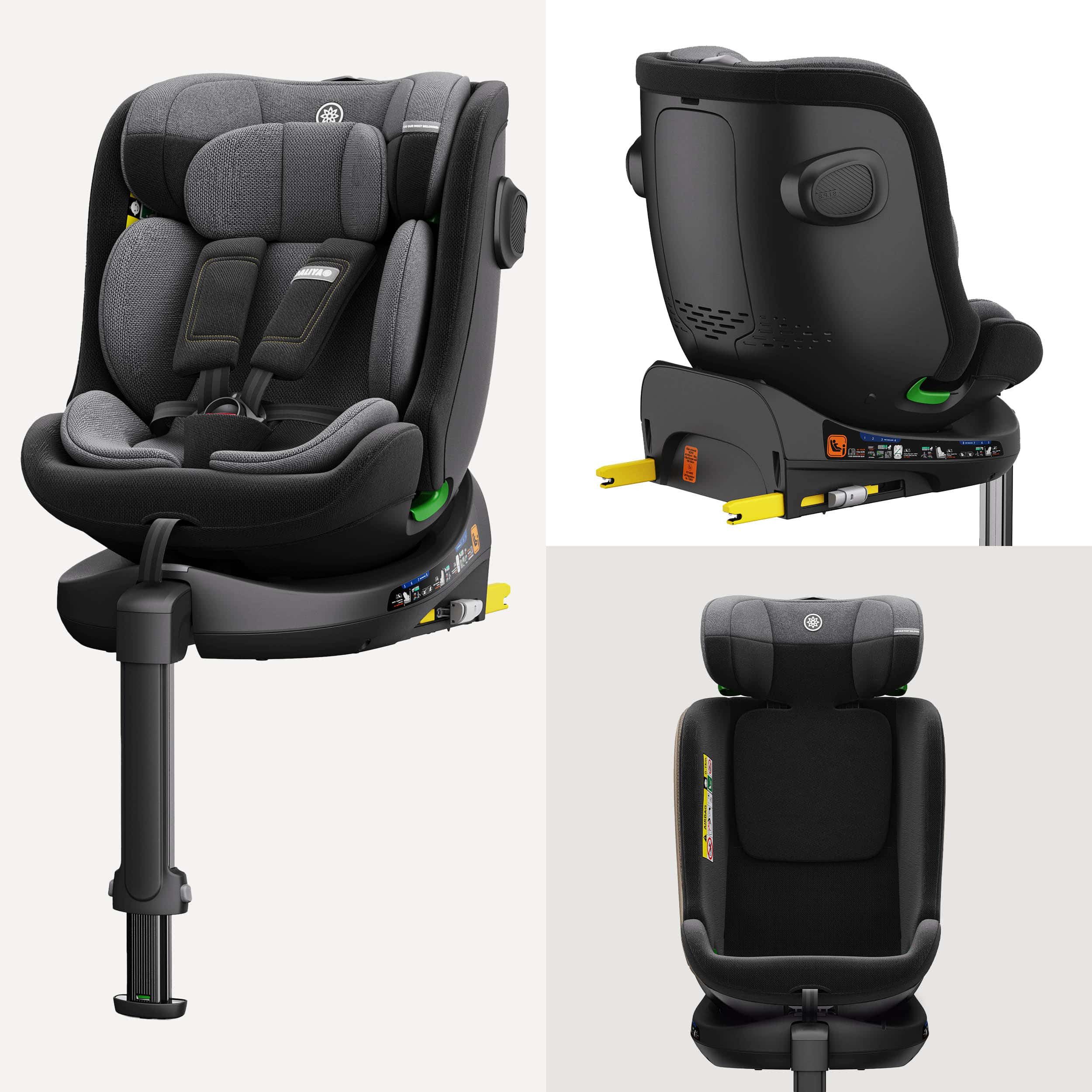 Daliya® Autokindersitz BRAVO i-Size Auto-Kindersitz, 360° drehbar, mitwachsend, atmungsaktiv, ab: ab Geburt, bis: bis 12 Jahre, ab: 40 cm, bis: 150 cm, (Neugeborenen-Set, 4-tlg), 8 Stufen Sitzneigung, verstellbare Kopfstütze, Stützbein, Belüftet