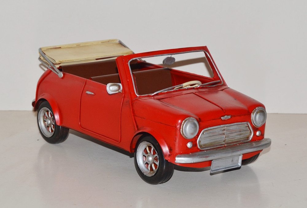 JS GartenDeko Modellauto Modellauto Mini Cooper Cabrio rot Oldtimer L 30 cm Modellwagen