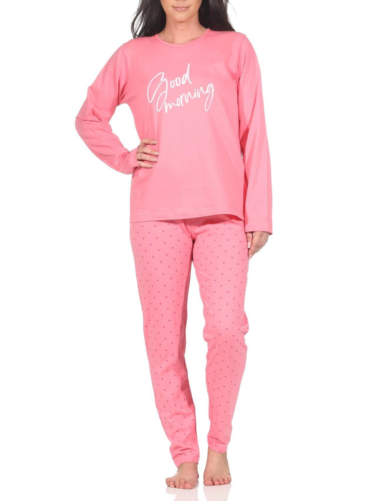Pyjama Normann Damen Schlafanzug langarm Pyjama in Tupfen Punkte Optik