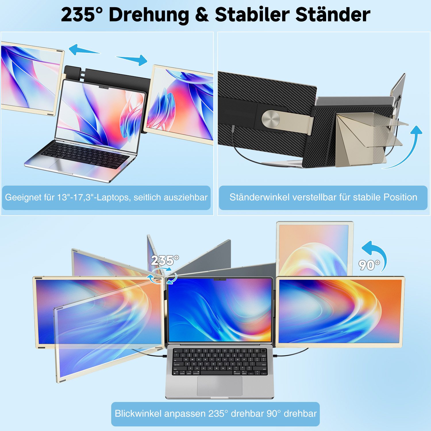 KEFEYA Dual-Screen-Laptop-Bildschirm-Extender Laptop-Bildschirmerweiterung Portabler Monitor (16 cm/15.6 ", 1920x1080 px, Full HD, 60 Hz, HDR, Als Einzelbildschirm nutzbar, passend für Laptops von 13-17,3 Zoll)
