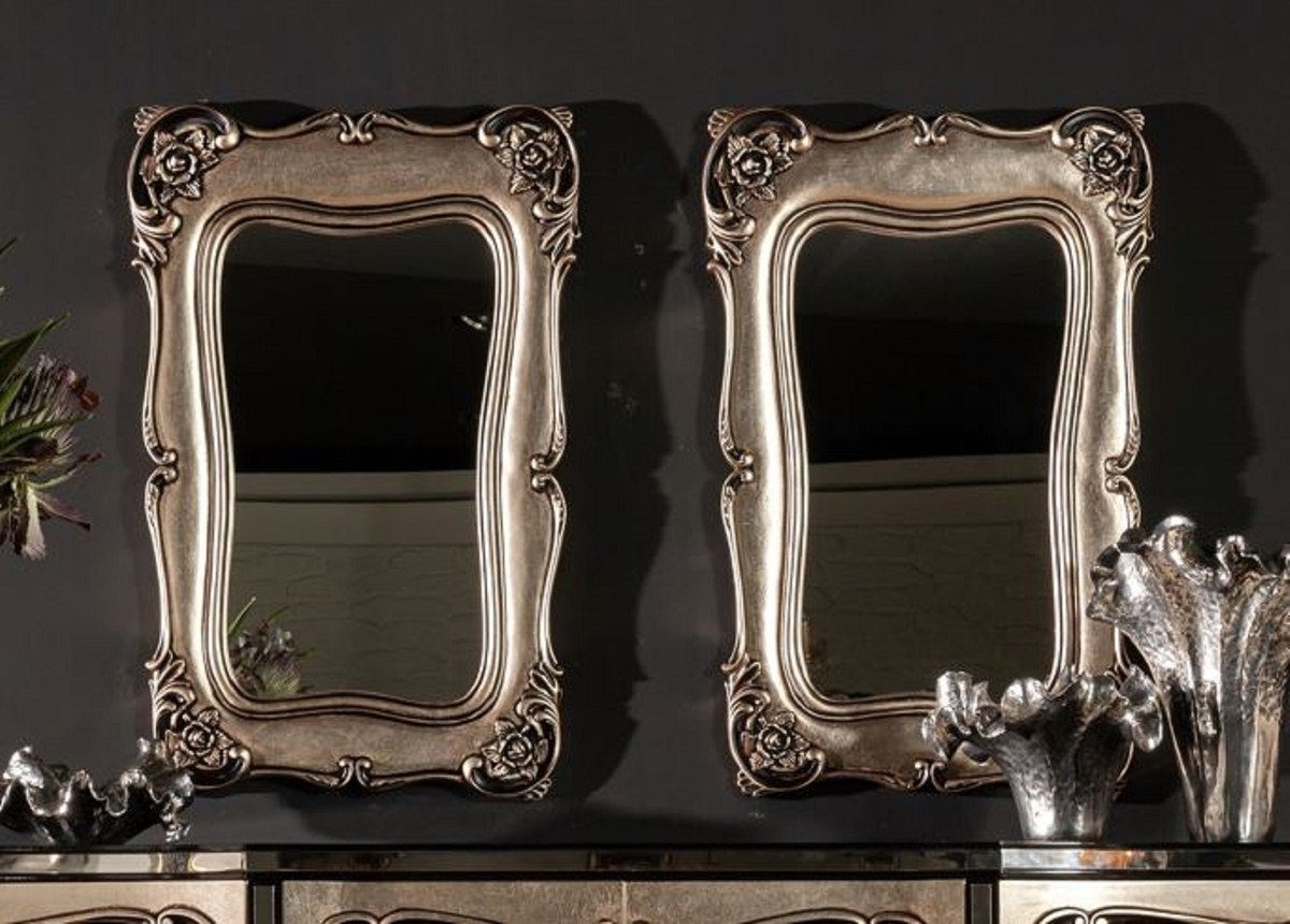 Möbel Handgefertigte Casa Barockspiegel Luxus Barock - Wandspiegel Padrino Barockstil Spiegel Silber Set Barock 2 im -
