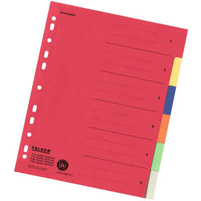 Falken Aktenordner, Register Karton DIN A4 farbig 6-teilig Mehrfarbig