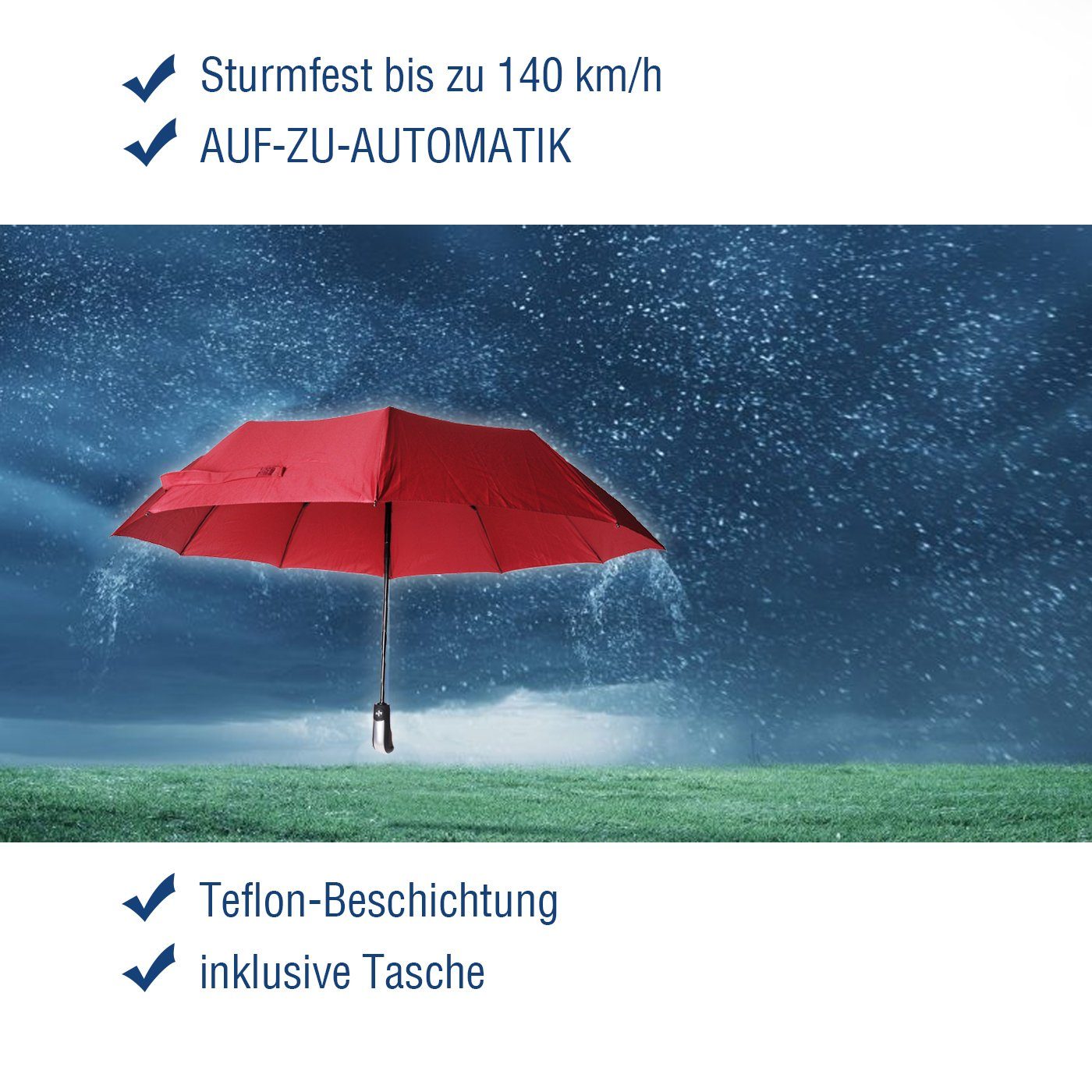 SHD Taschenregenschirm Sturmfester Autom.-Regenschirm mit Teflon Beschichtung, inkl. Tasche