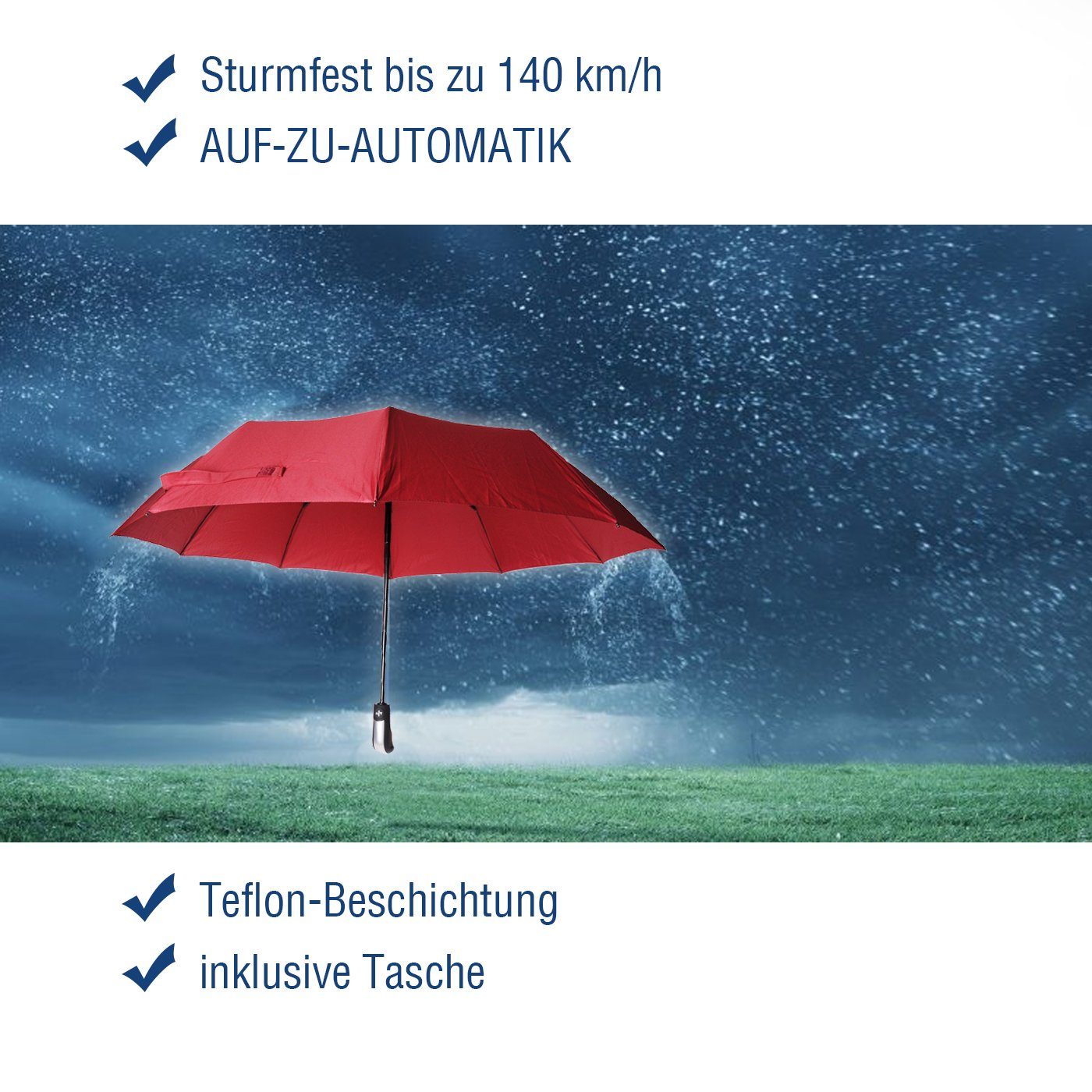SHD Taschenregenschirm Sturmfester Autom.-Regenschirm mit Teflon  Beschichtung, inkl. Tasche