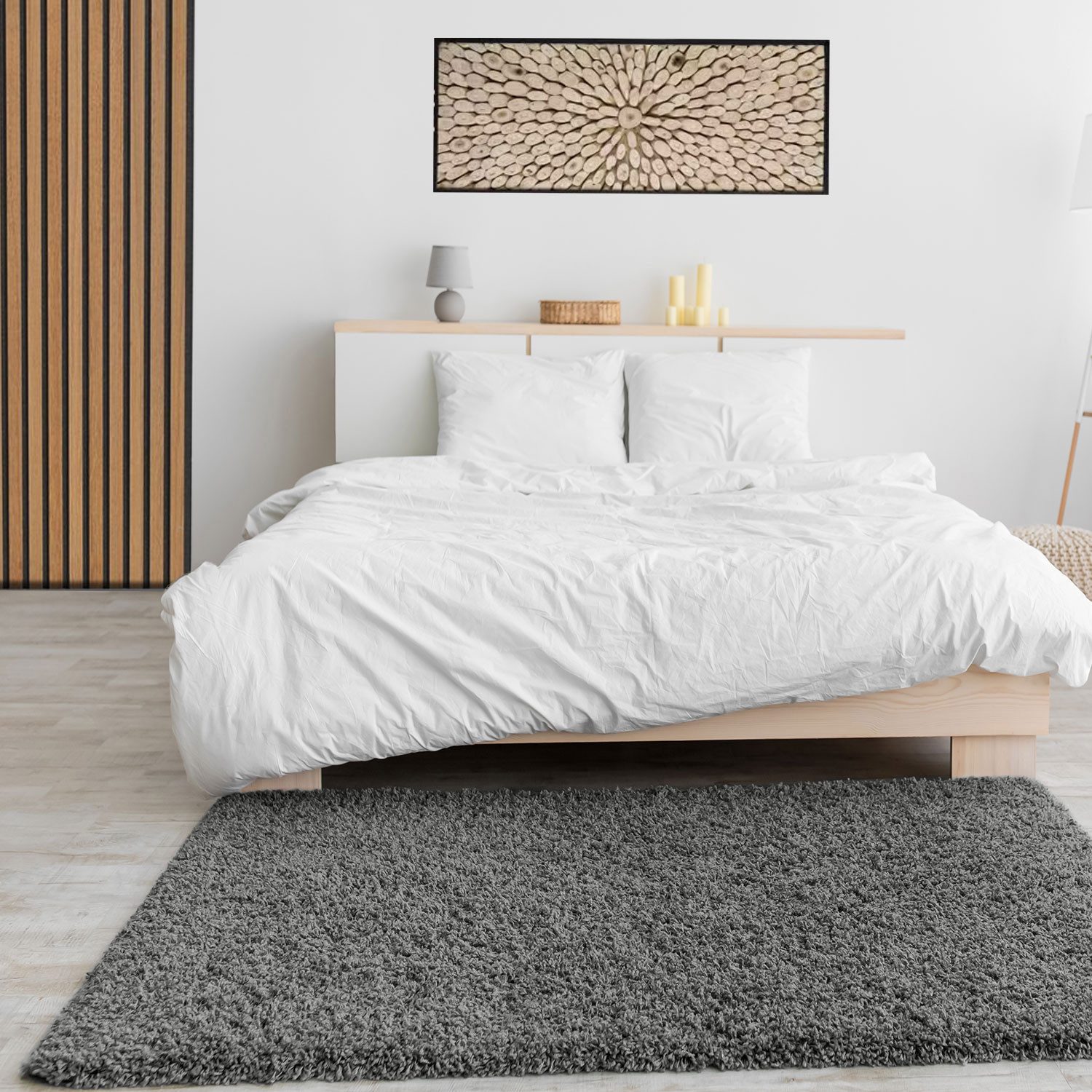 Vimoda Hochflor-Läufer Shaggy Teppich Anthrazit, Rund, Höhe: 30 mm, Einfarbig, Modern, Dunkelgrau, Langflor, Schlafzimmer