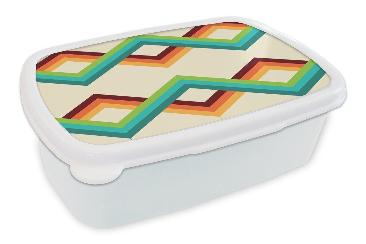 MuchoWow Lunchbox Erwachsene, - - - für Retro Brotbox weiß und Streifen Kinder und für Siebziger Jungs Jahre, Brotdose, Kunststoff, (2-tlg), Mädchen Design