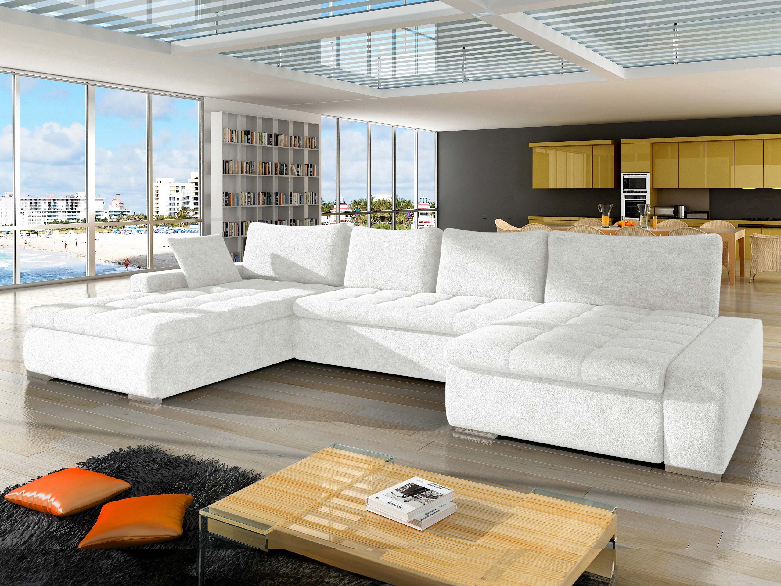 MIRJAN24 Wohnlandschaft Caro, mit Bettkasten und Schlaffunktion, Kissen, freistehendes Modell, 394x213x80 cm