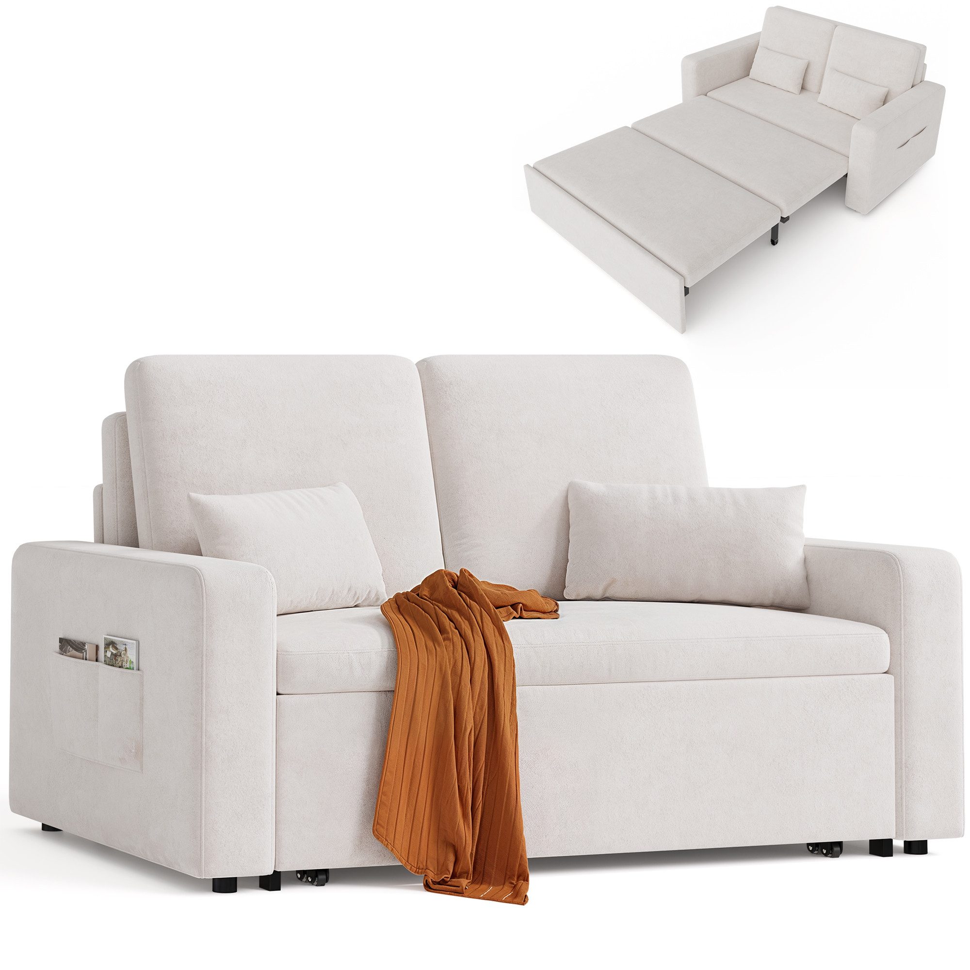 Bealife 2-Sitzer Schlafsofa 2-Sitzer Ausziehbar, Modernes Veloursstoff Sofa günstig online kaufen